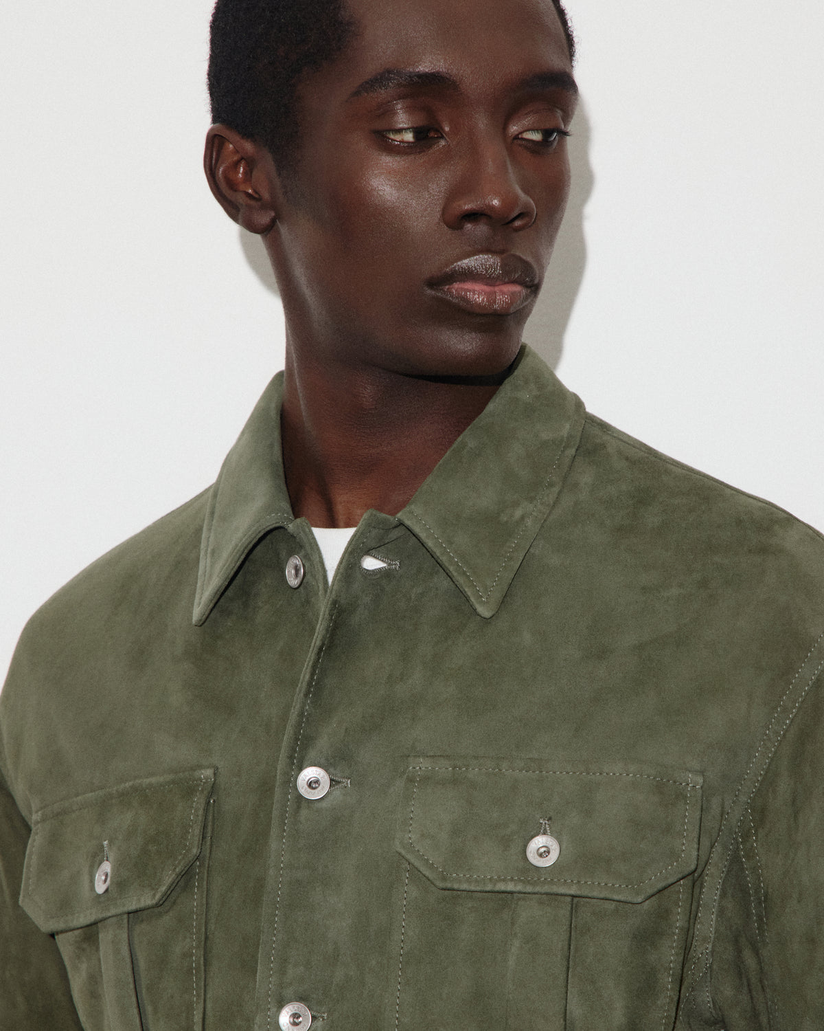 Trucker jacket Ian in suede, imbottita. Verde - Basil