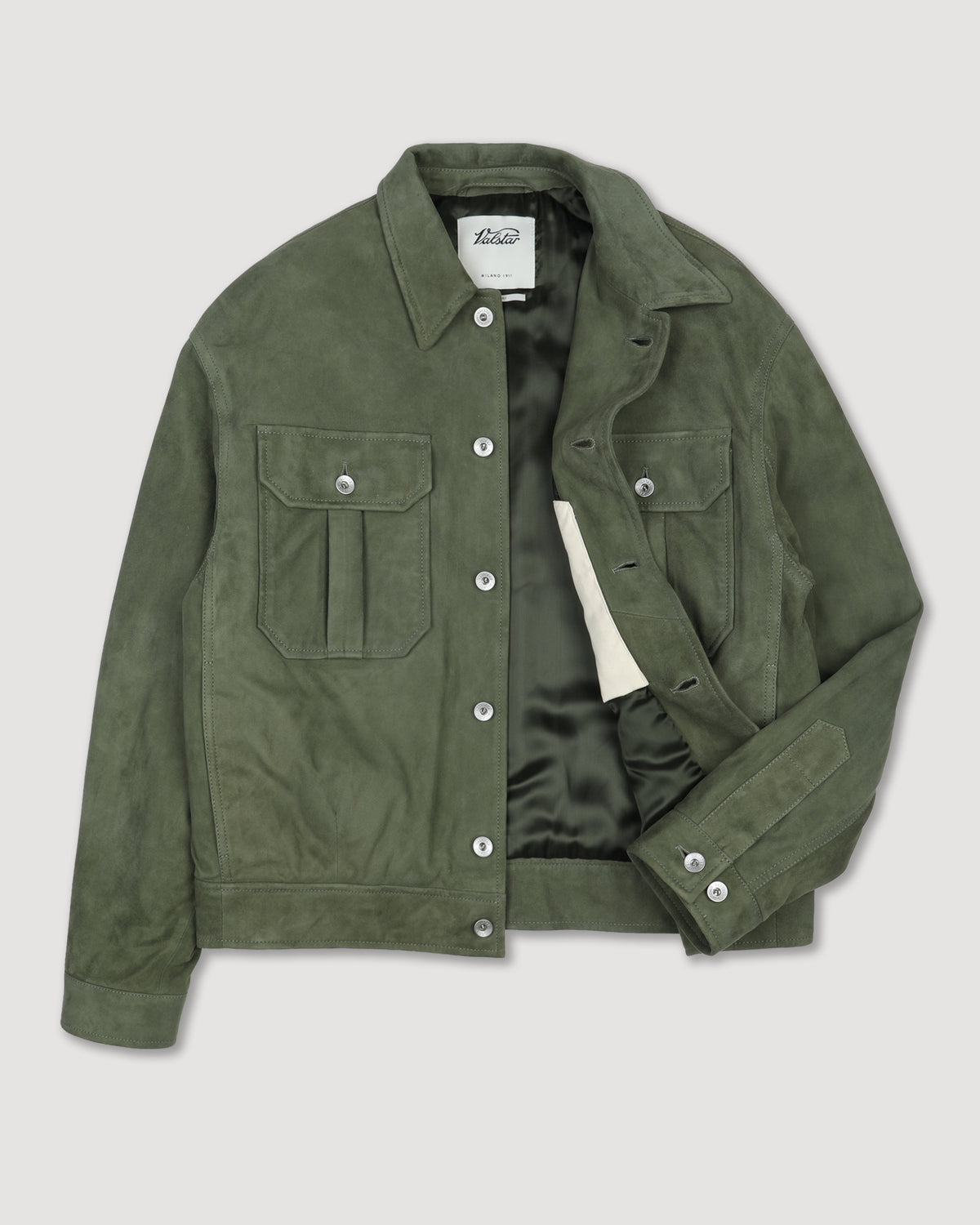 Trucker jacket Ian in suede, imbottita. Verde - Basil