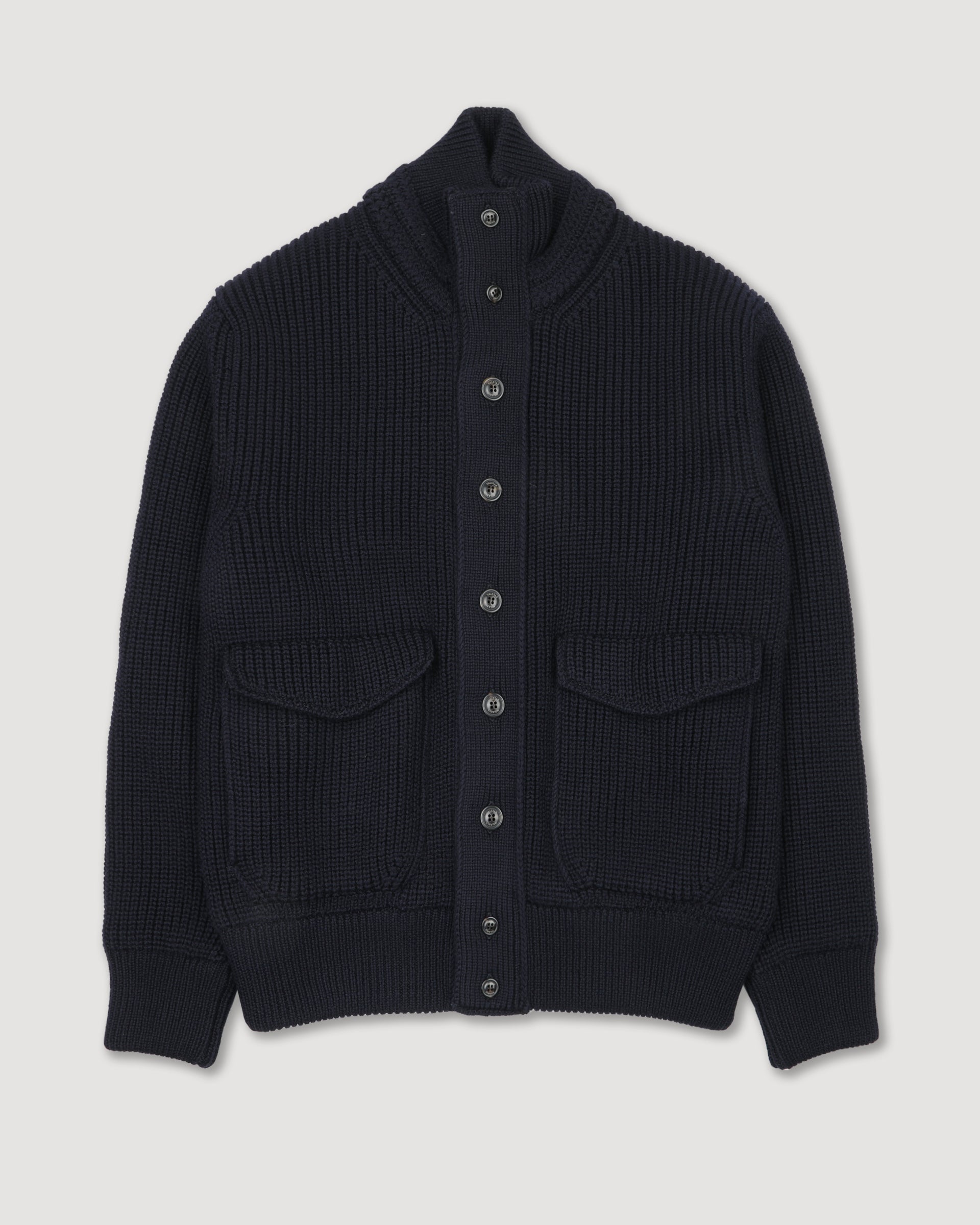 Giubbotto Valstarino in pura lana vergine realizzato in mezza maglia inglese, foderato. Blu - Navy