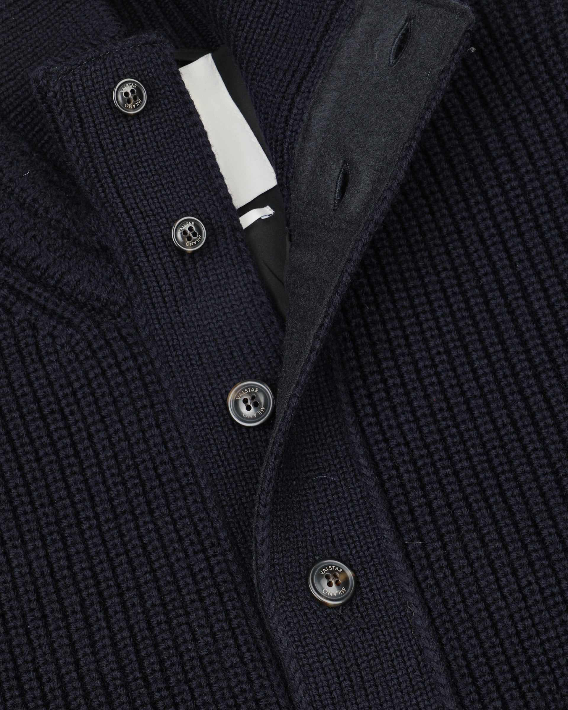 Giubbotto Valstarino in pura lana vergine realizzato in mezza maglia inglese, foderato. Blu - Navy