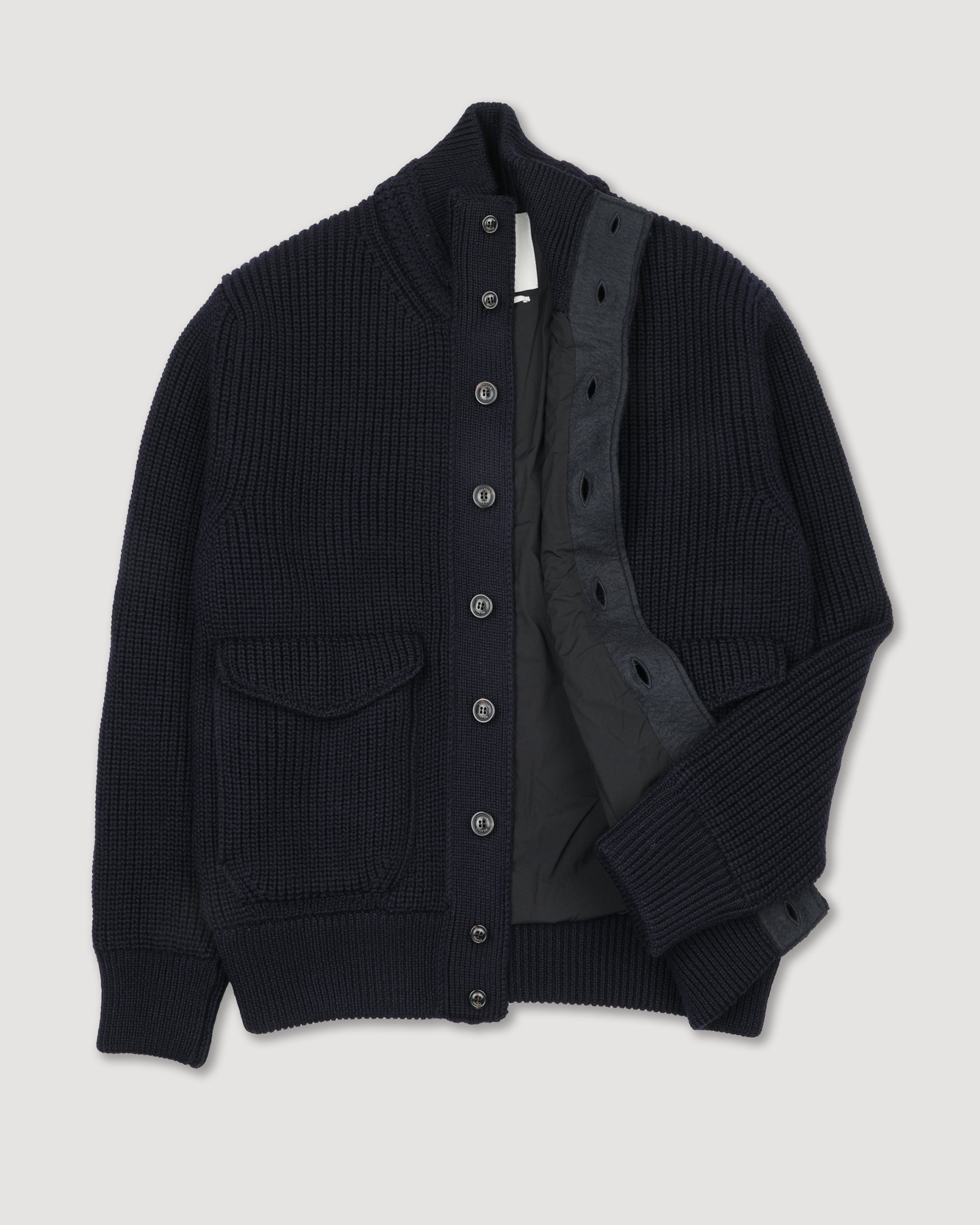 Giubbotto Valstarino in pura lana vergine realizzato in mezza maglia inglese, foderato. Blu - Navy