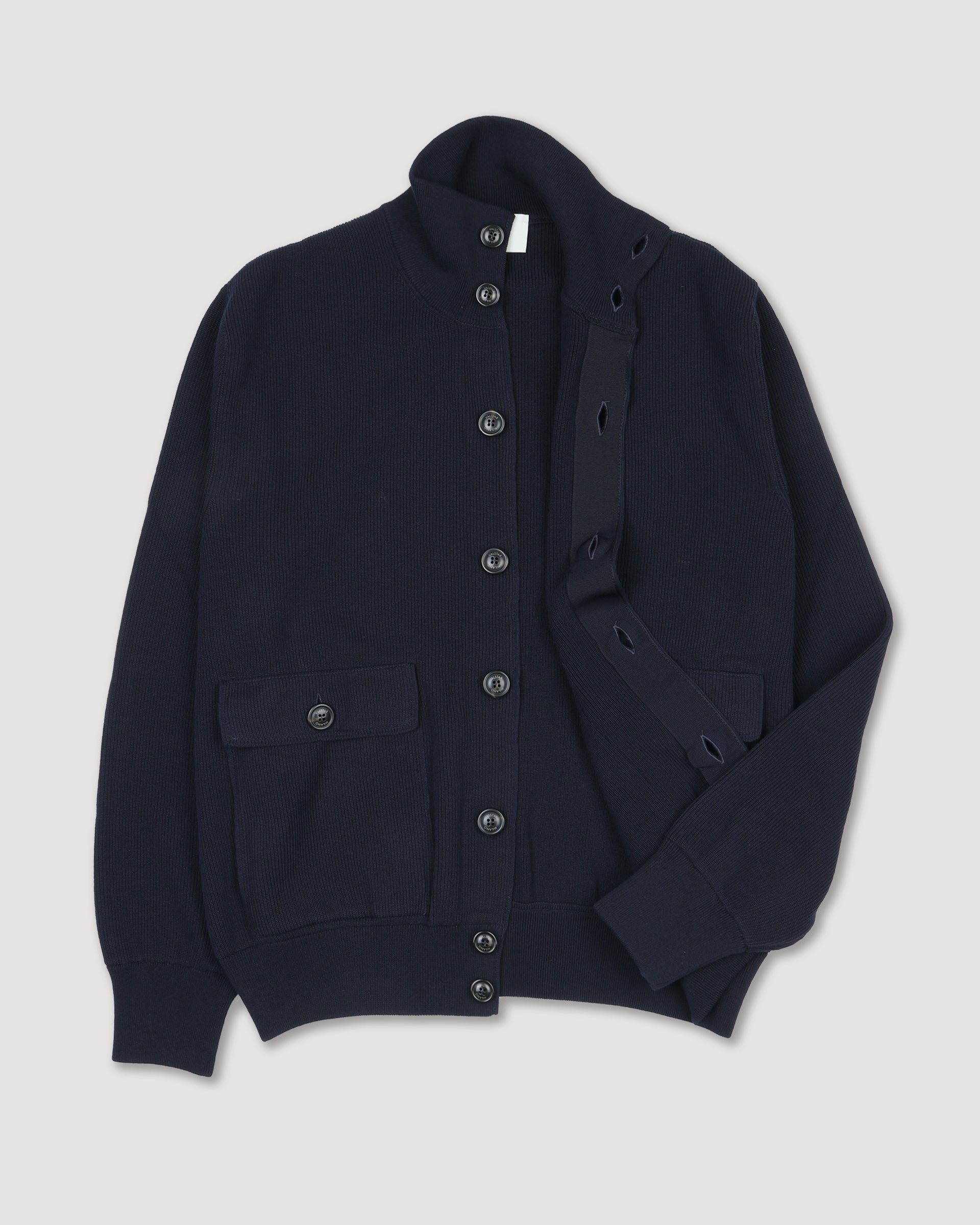 Giubbotto Valstarino in filato di cotone crepe realizzato in mezza maglia inglese. Blu - Blu scuro