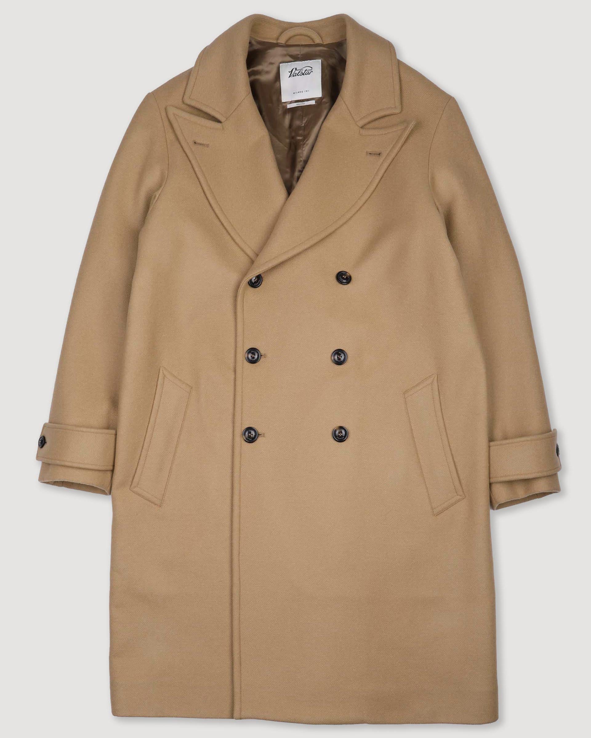 Ivy double-breasted coat in virgin wool felt, unlined. Beige - Camel