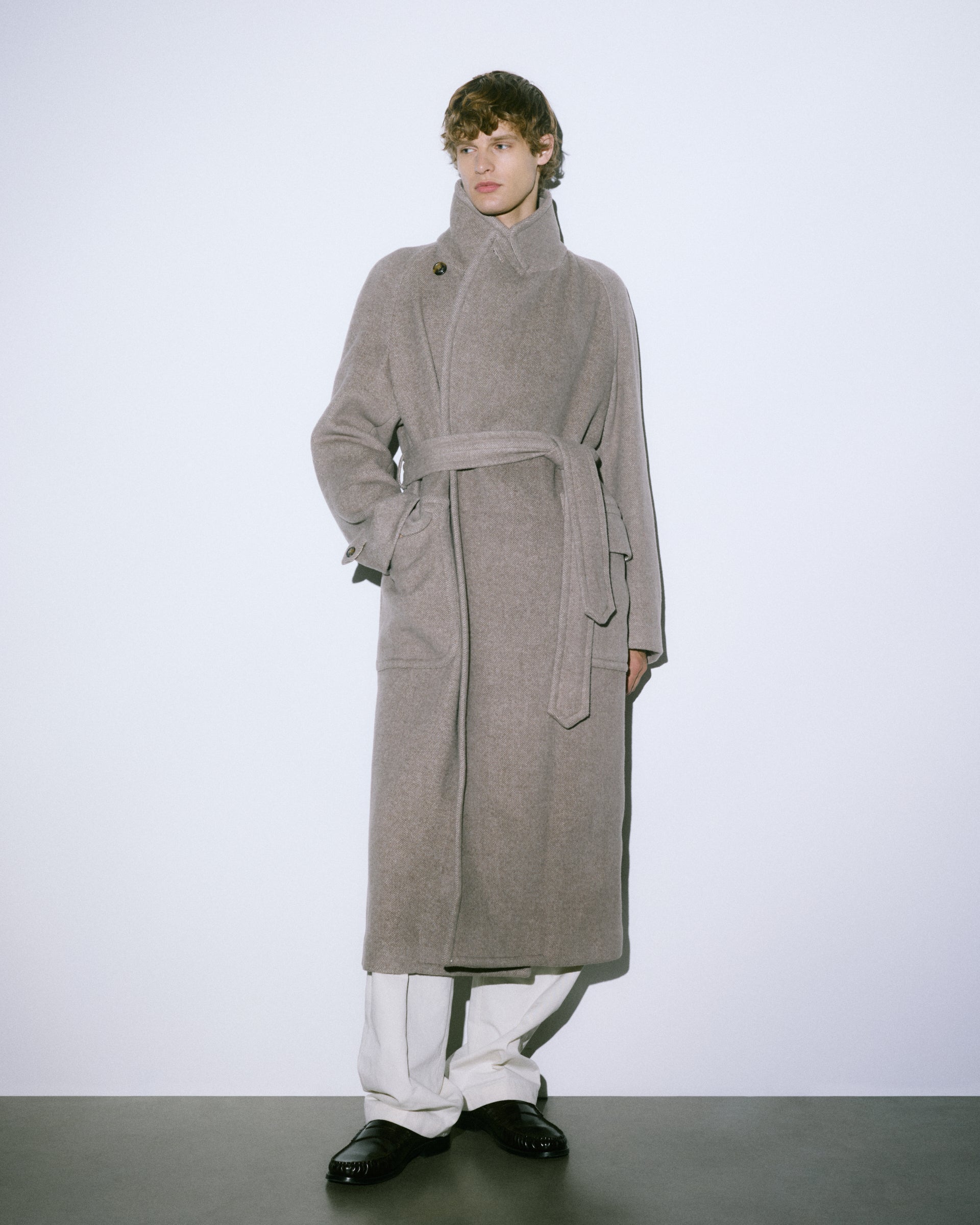 Polo-coat Chukker in panno di misto lana/alpaca fantasia spina di pesce, semifoderato. Beige - Vicuna/Latte