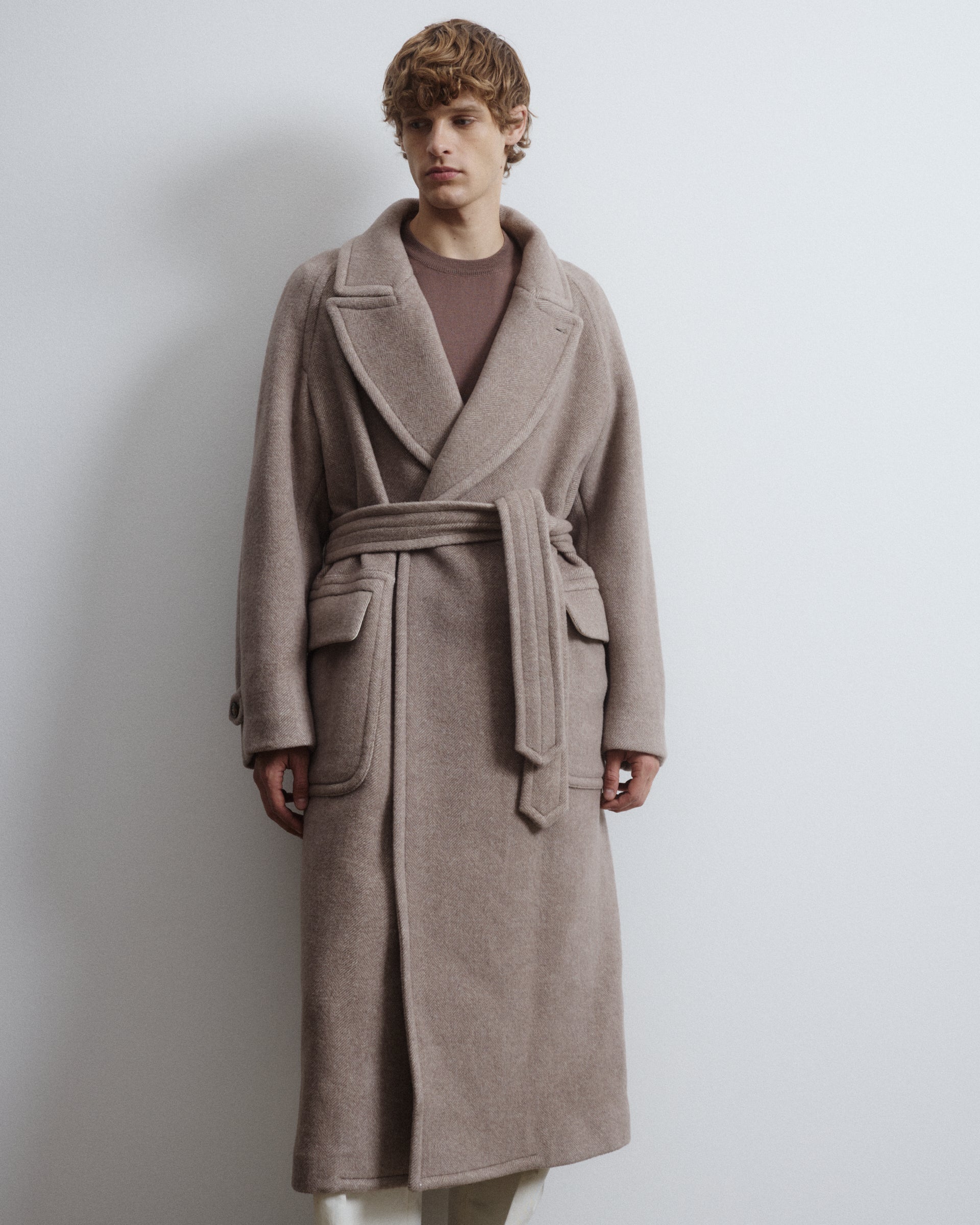 Polo-coat Chukker in panno di misto lana/alpaca fantasia spina di pesce, semifoderato. Beige - Vicuna/Latte