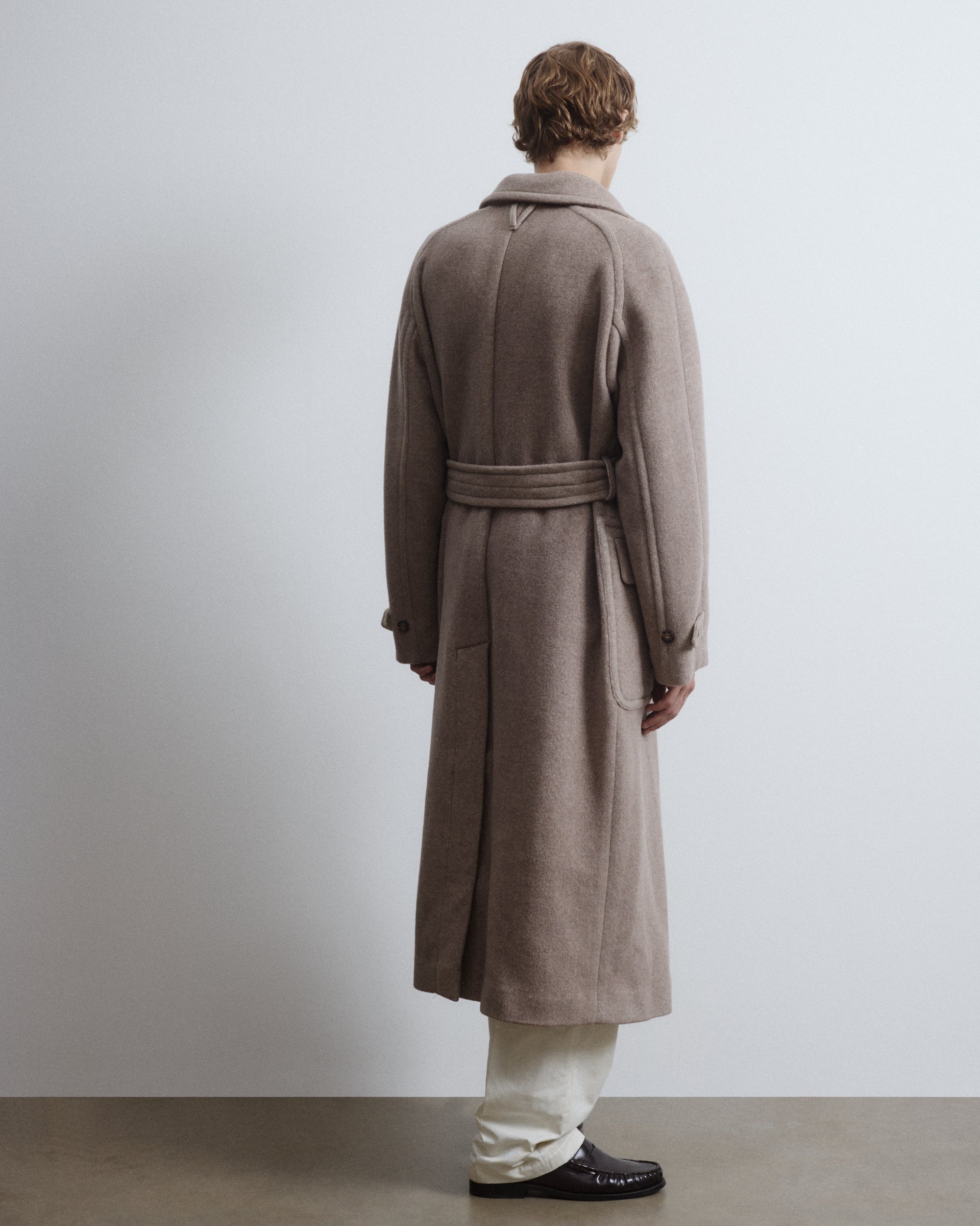 Polo-coat Chukker in panno di misto lana/alpaca fantasia spina di pesce, semifoderato. Beige - Vicuna/Latte