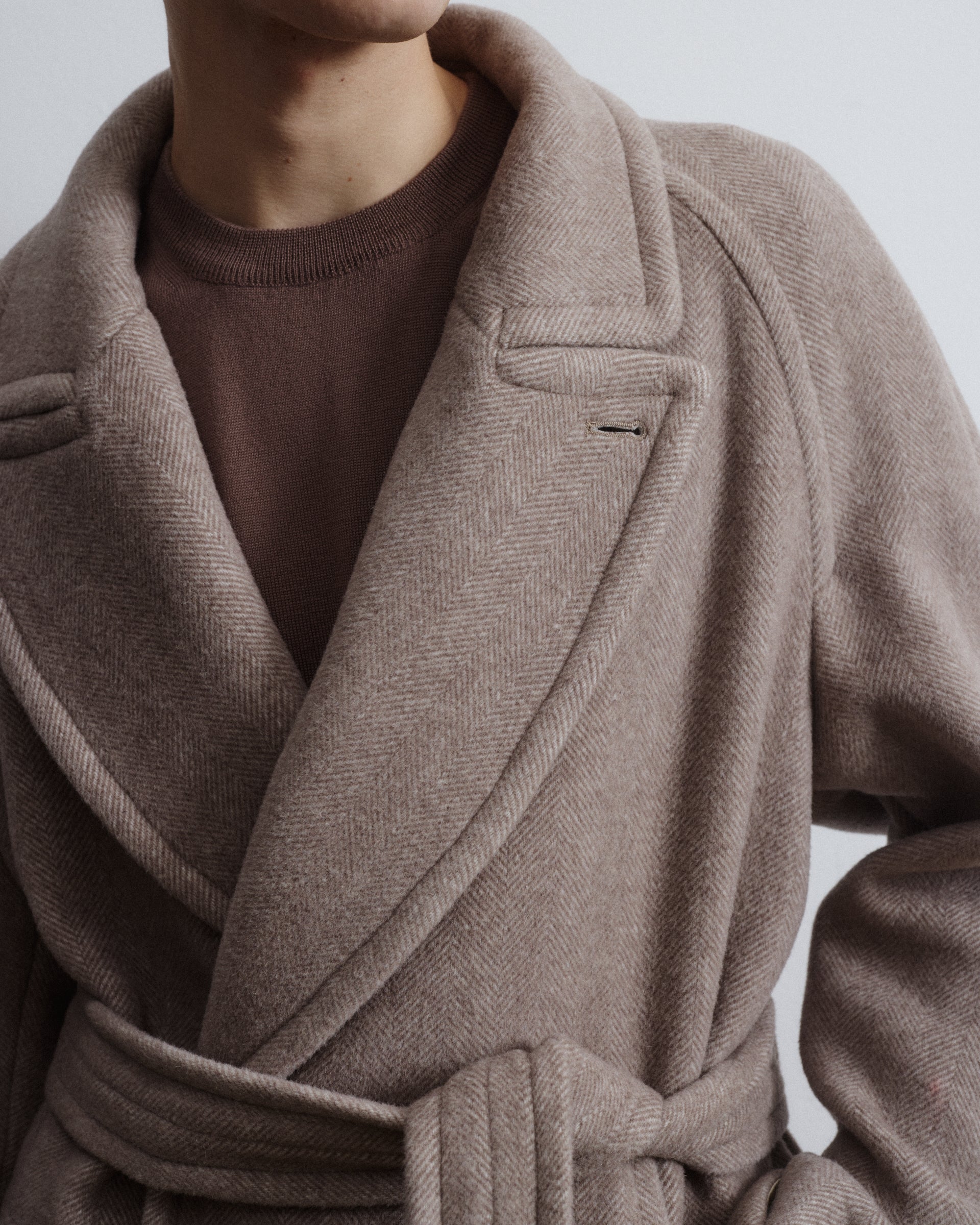 Polo-coat Chukker in panno di misto lana/alpaca fantasia spina di pesce, semifoderato. Beige - Vicuna/Latte