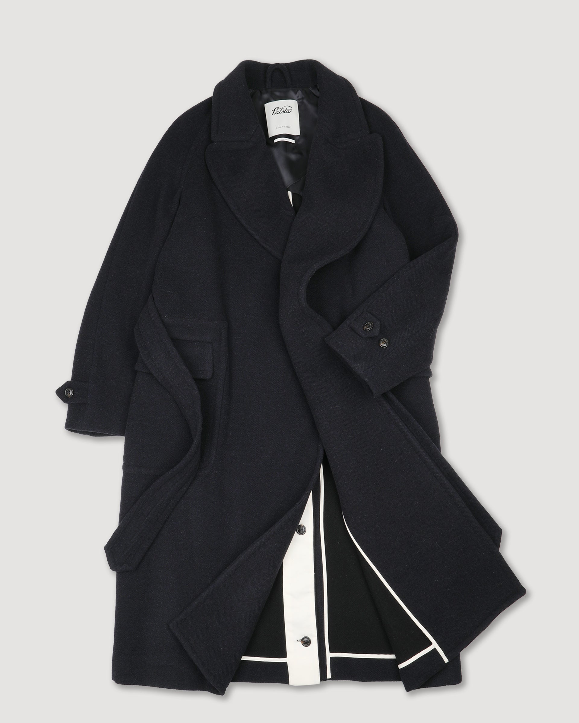 Polo-coat Chukker in panno di misto lana/alpaca fantasia spina di pesce, semifoderato Blu - Blu/nero