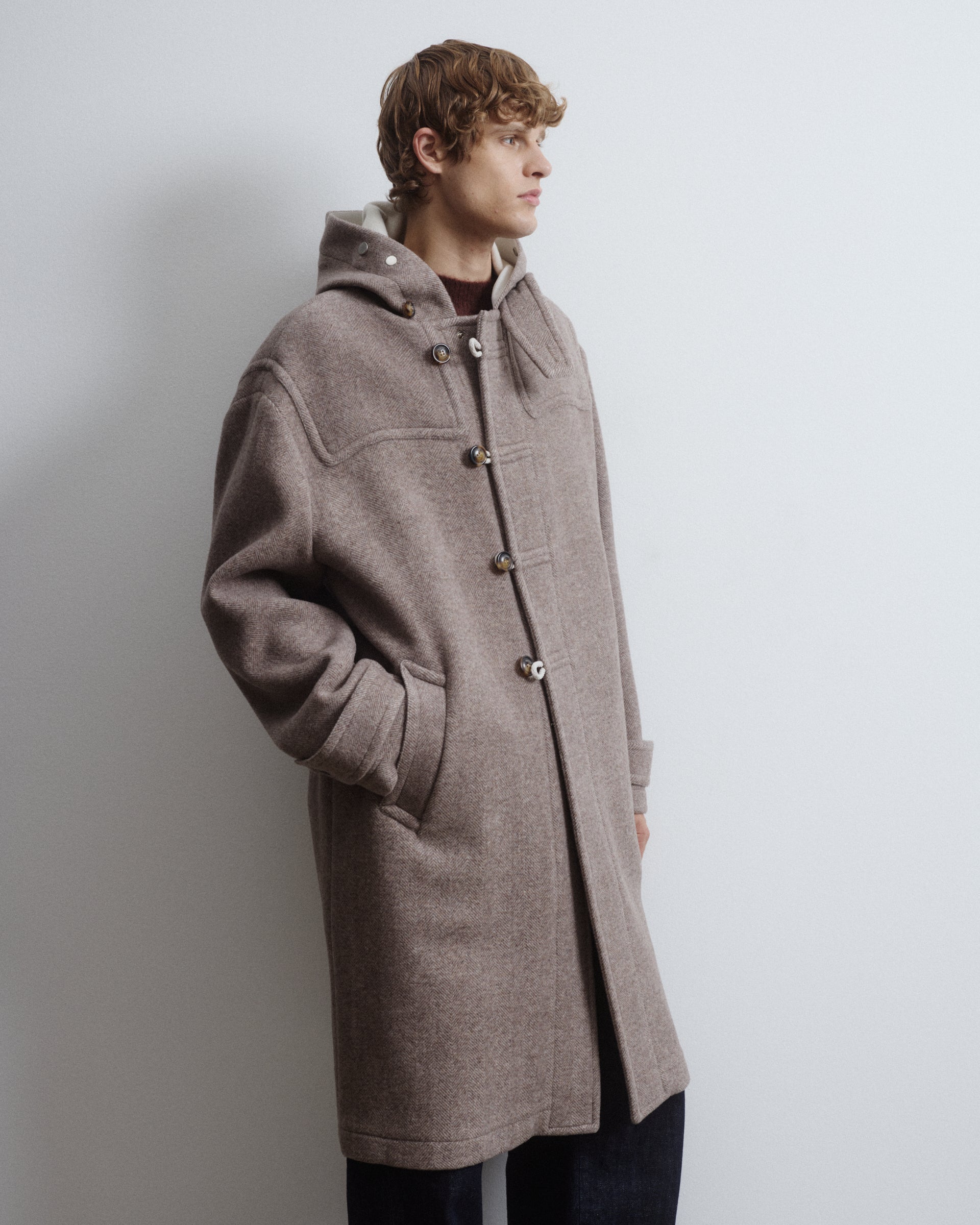 Montgmery Camus in panno di misto lana-alpaca con fantasia spigata. Beige - Vicuna/Latte
