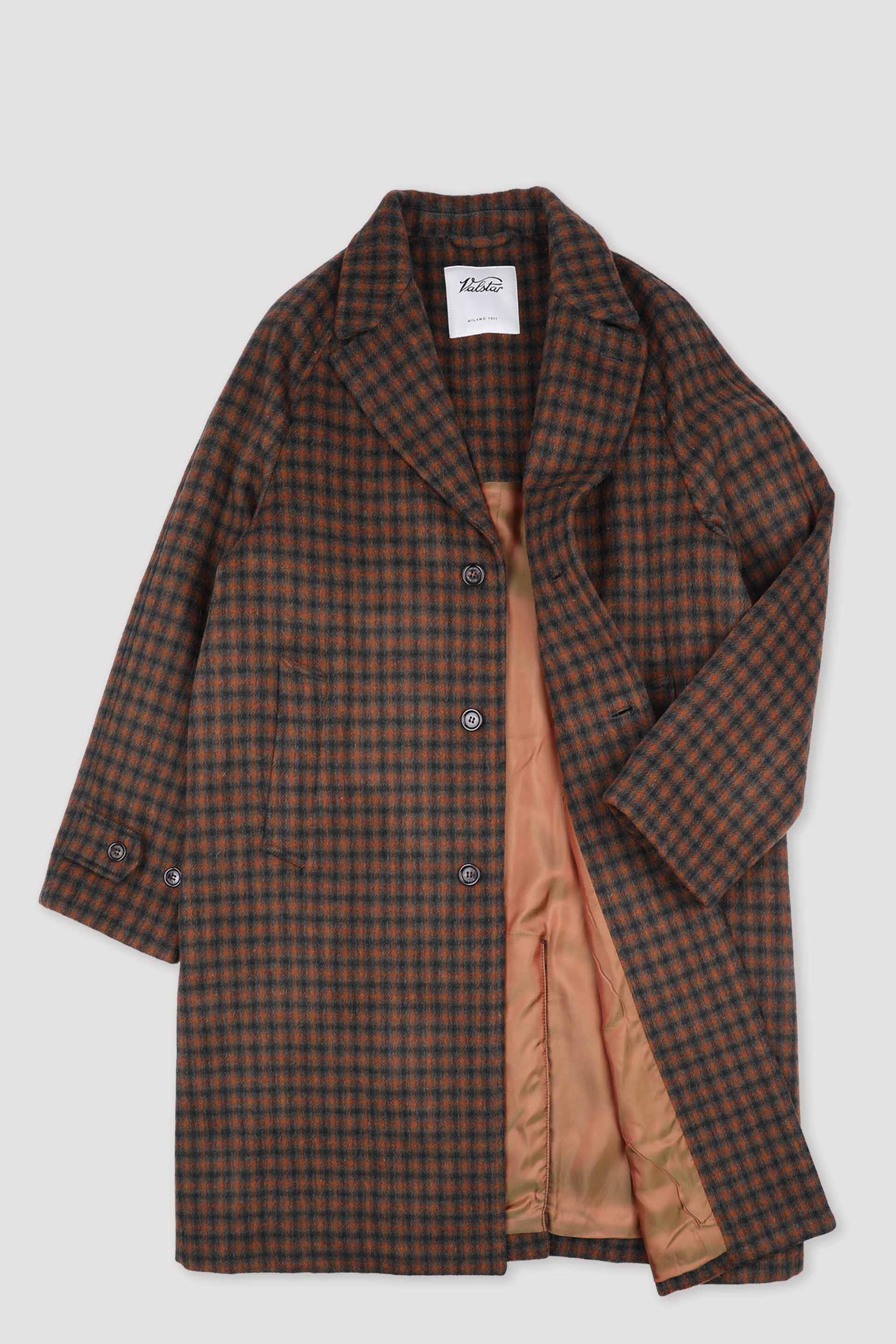CAPPOTTO FODERATO, CHECK IN PURAL LANA VERGINE - Grey/rust