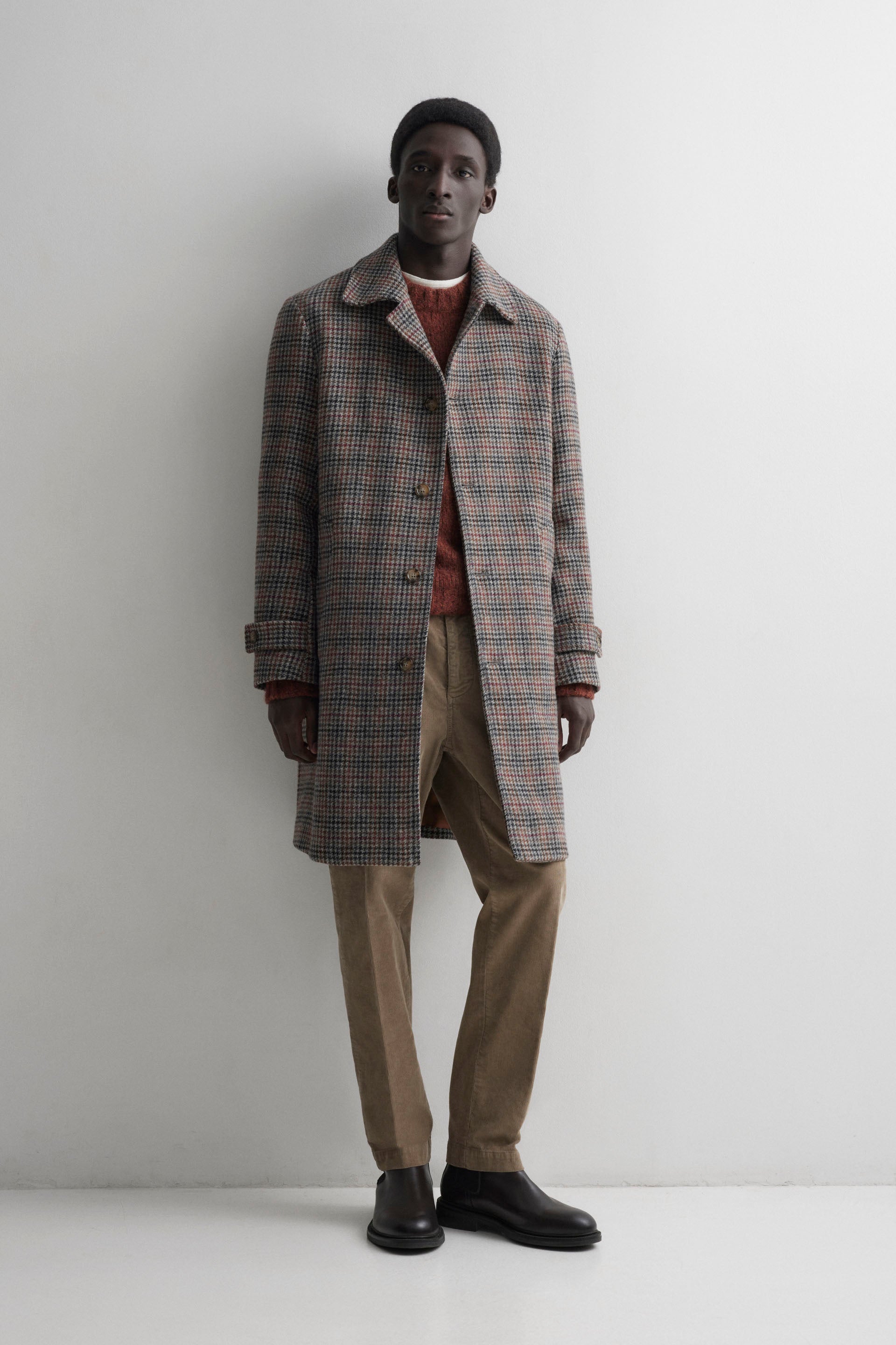 Cappotto Marcello in pura lana vergine fantasia Pied de Poule, foderato. Grigio - Grey