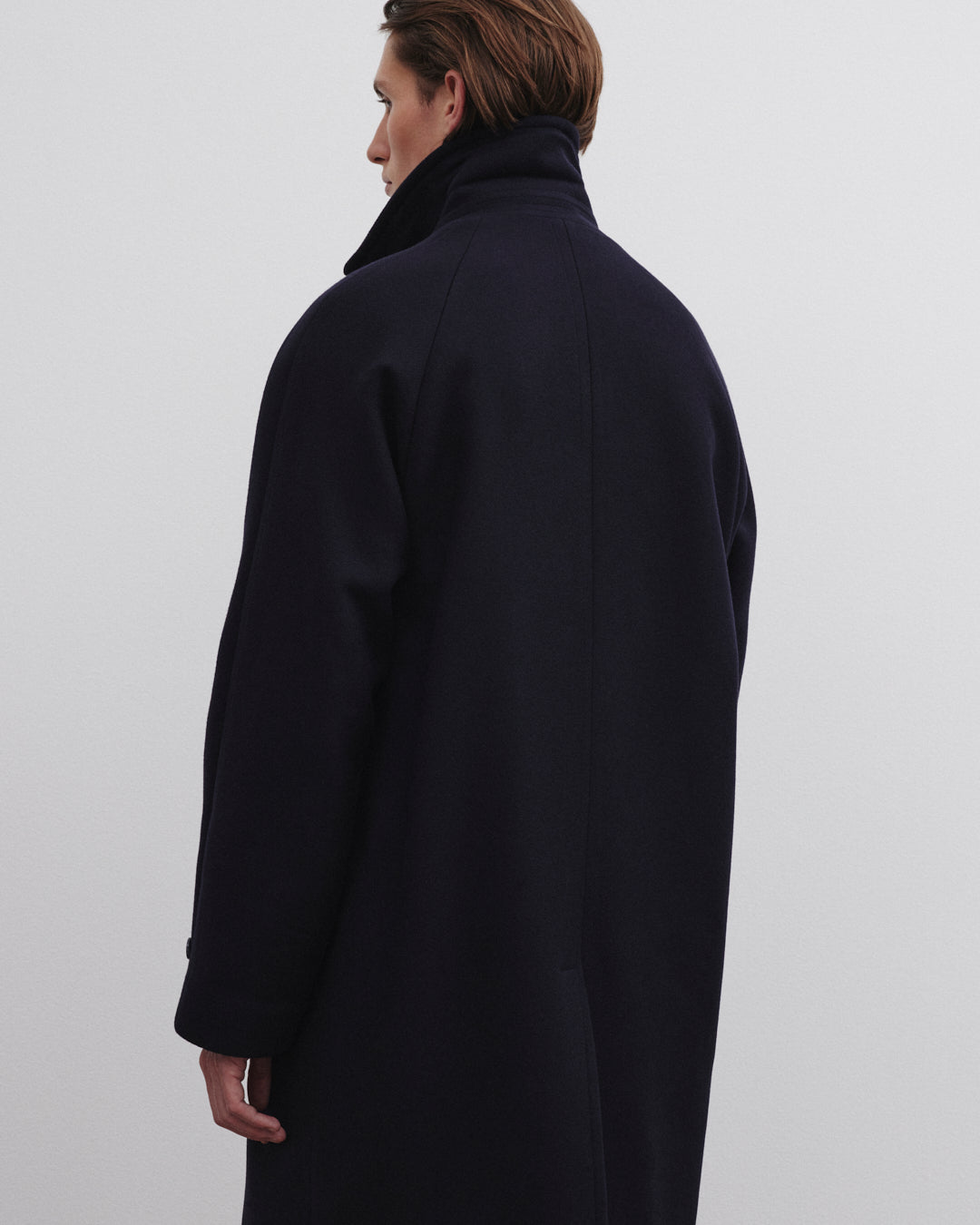 Vittorio lined overcoat in virgin wool felt fabric. - Navy