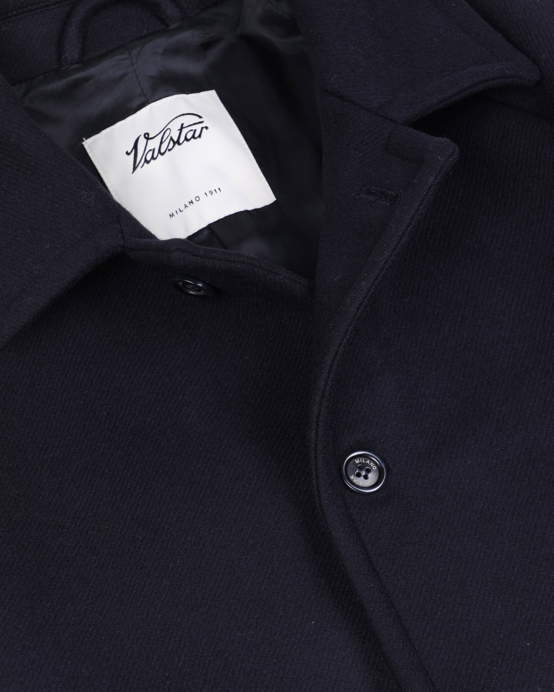 Vittorio lined overcoat in virgin wool felt fabric. - Navy