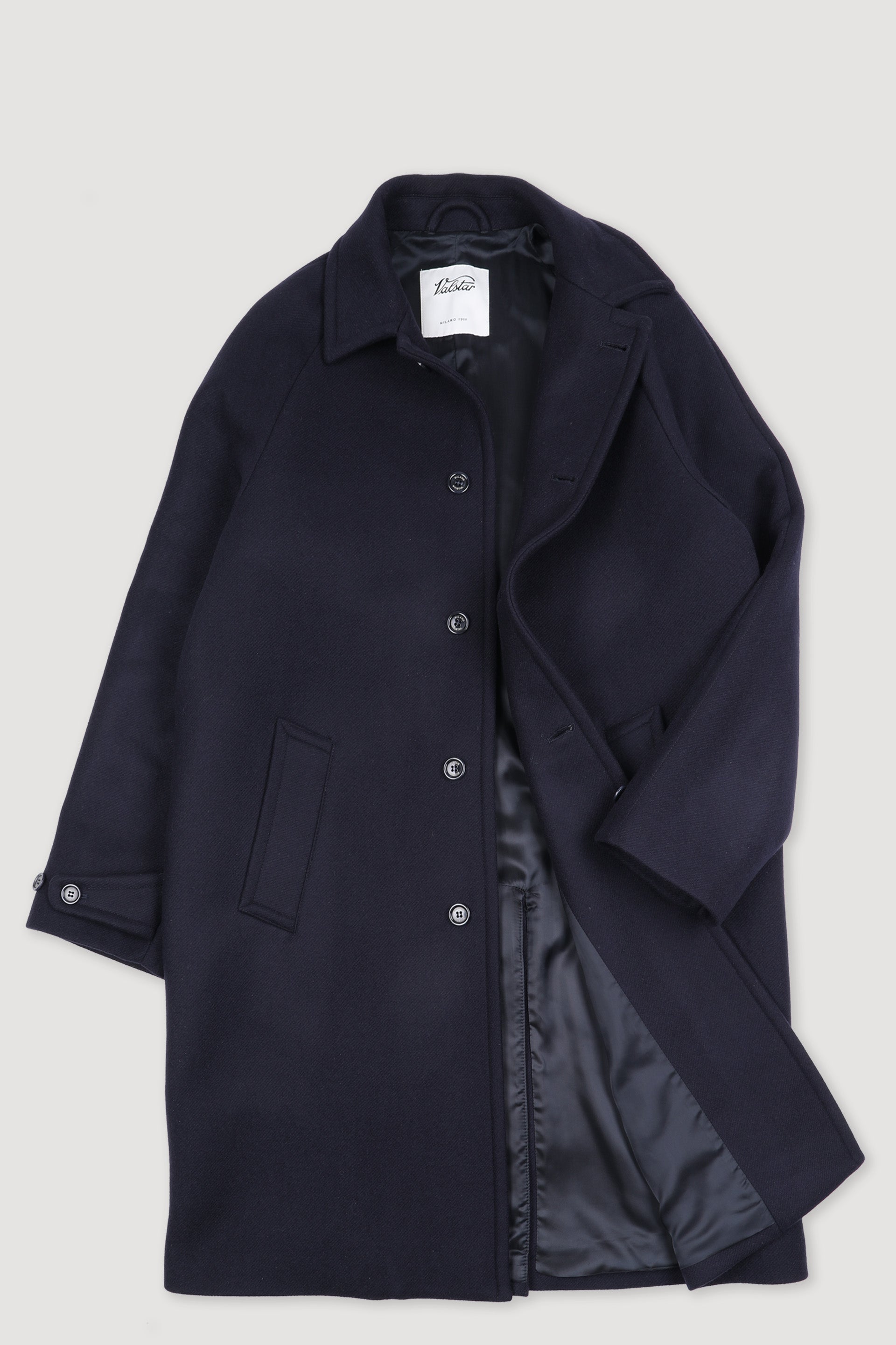 Vittorio lined overcoat in virgin wool felt fabric. - Navy