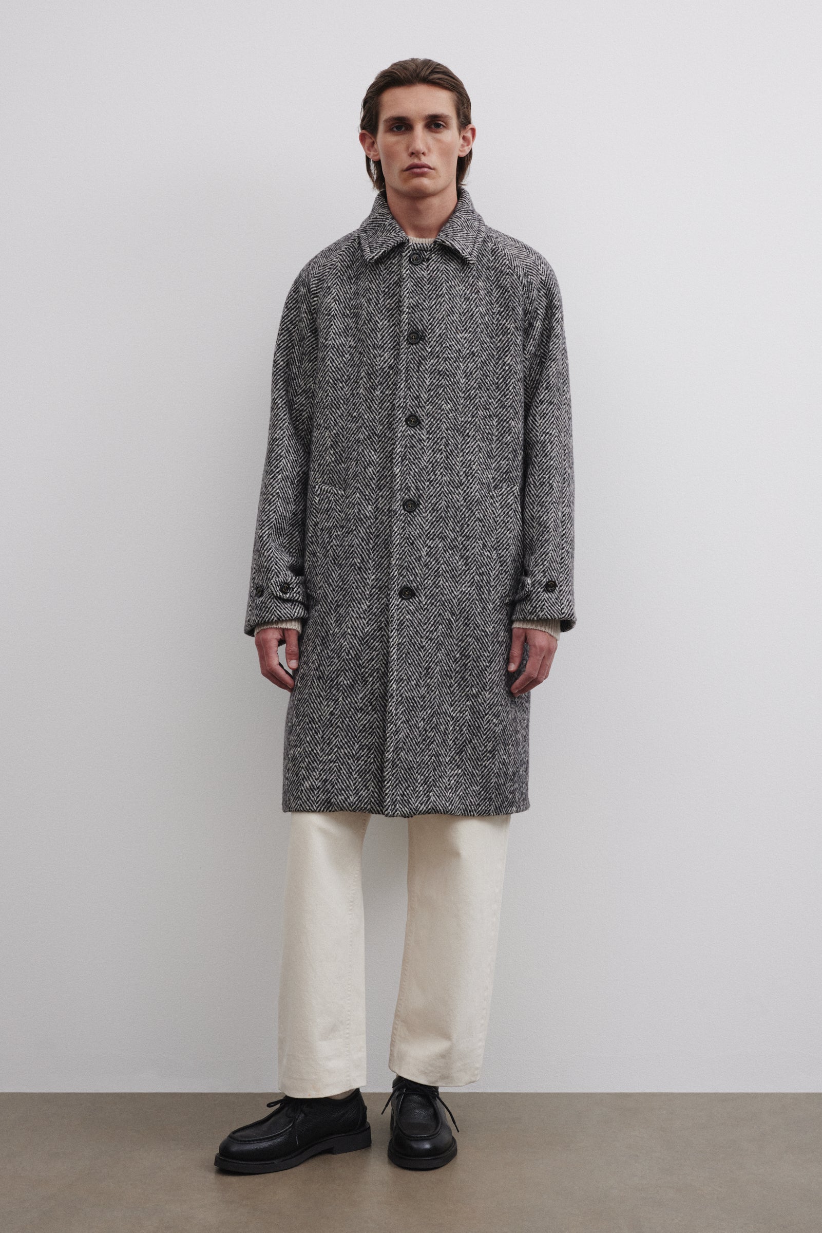 CAPPOTTO VITTORIO, FODERATO, SPINA DI PESCE PURA LANA VERGINE - Nero/bianco/grigio