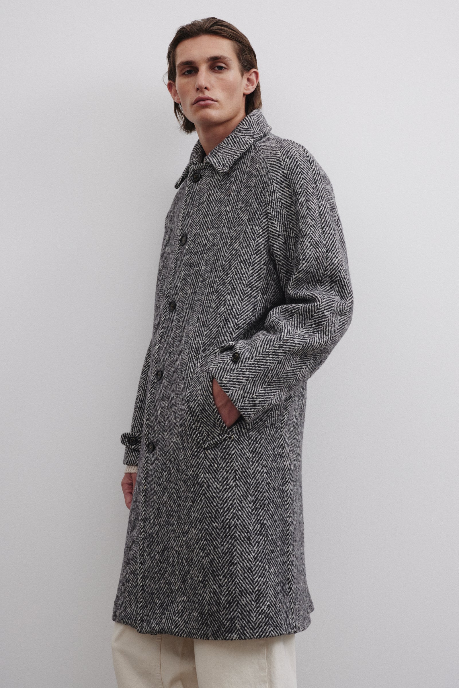 CAPPOTTO VITTORIO, FODERATO, SPINA DI PESCE PURA LANA VERGINE - Nero/bianco/grigio