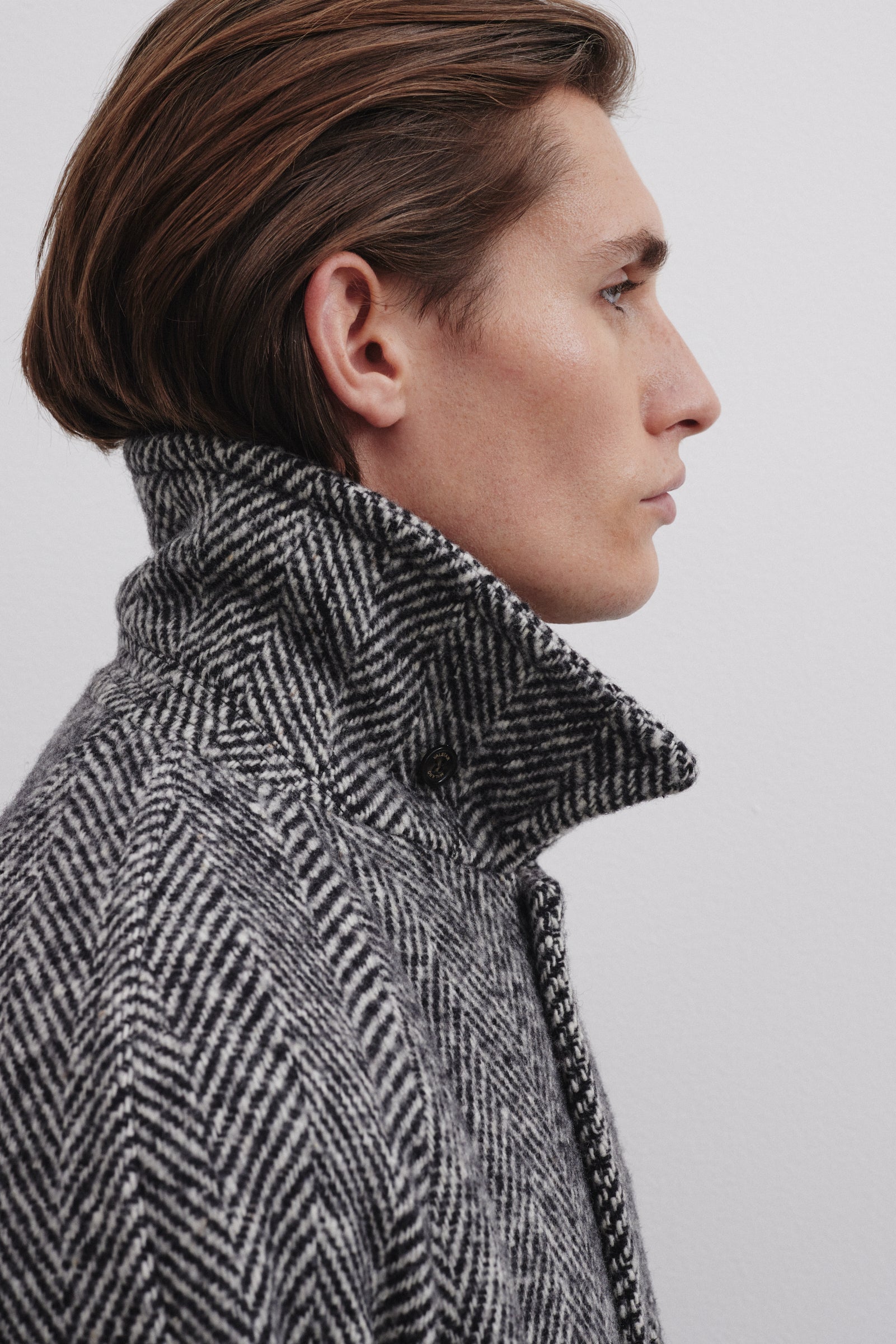 CAPPOTTO VITTORIO, FODERATO, SPINA DI PESCE PURA LANA VERGINE - Nero/bianco/grigio