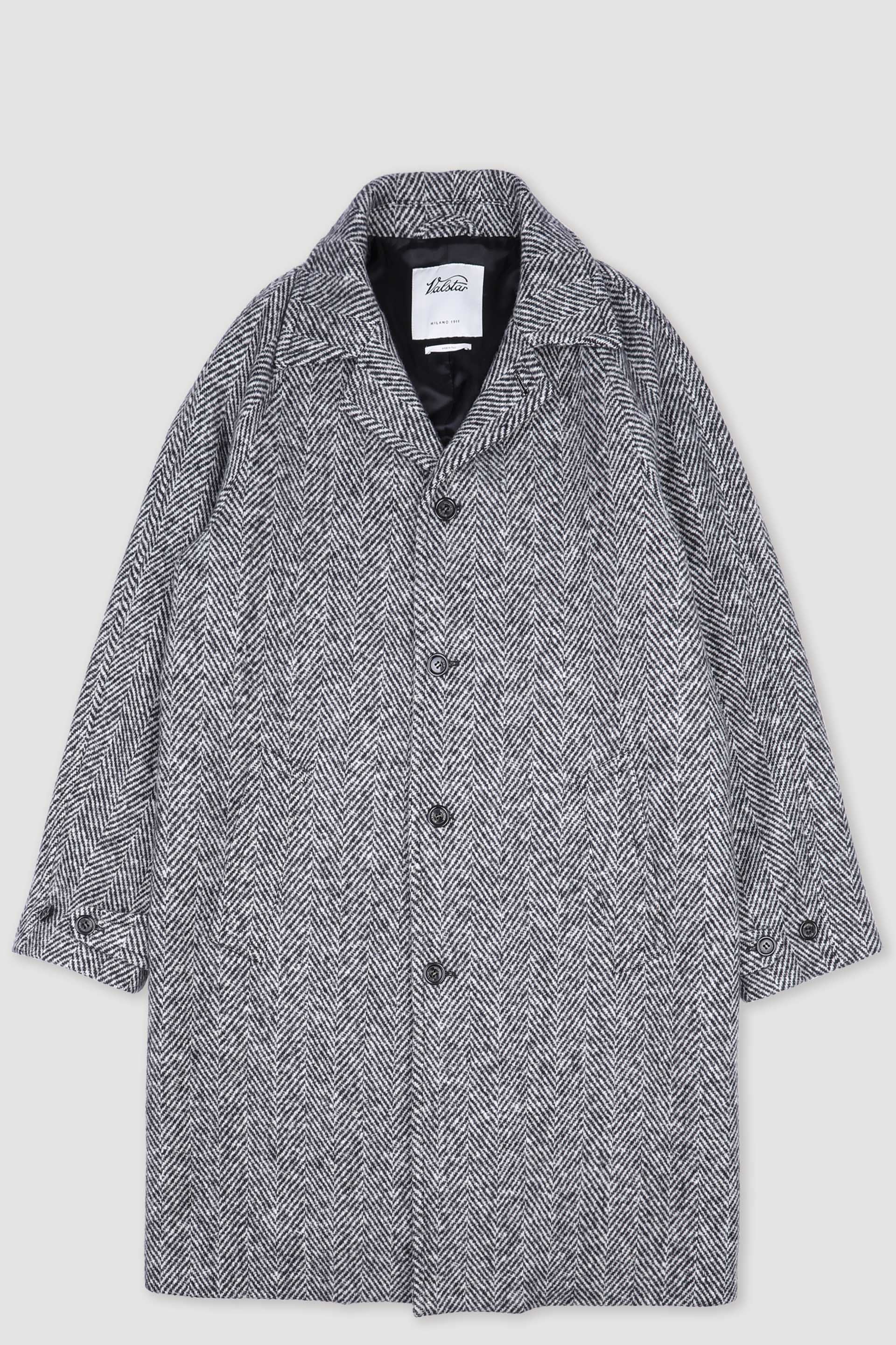 CAPPOTTO VITTORIO, FODERATO, SPINA DI PESCE PURA LANA VERGINE - Nero/bianco/grigio