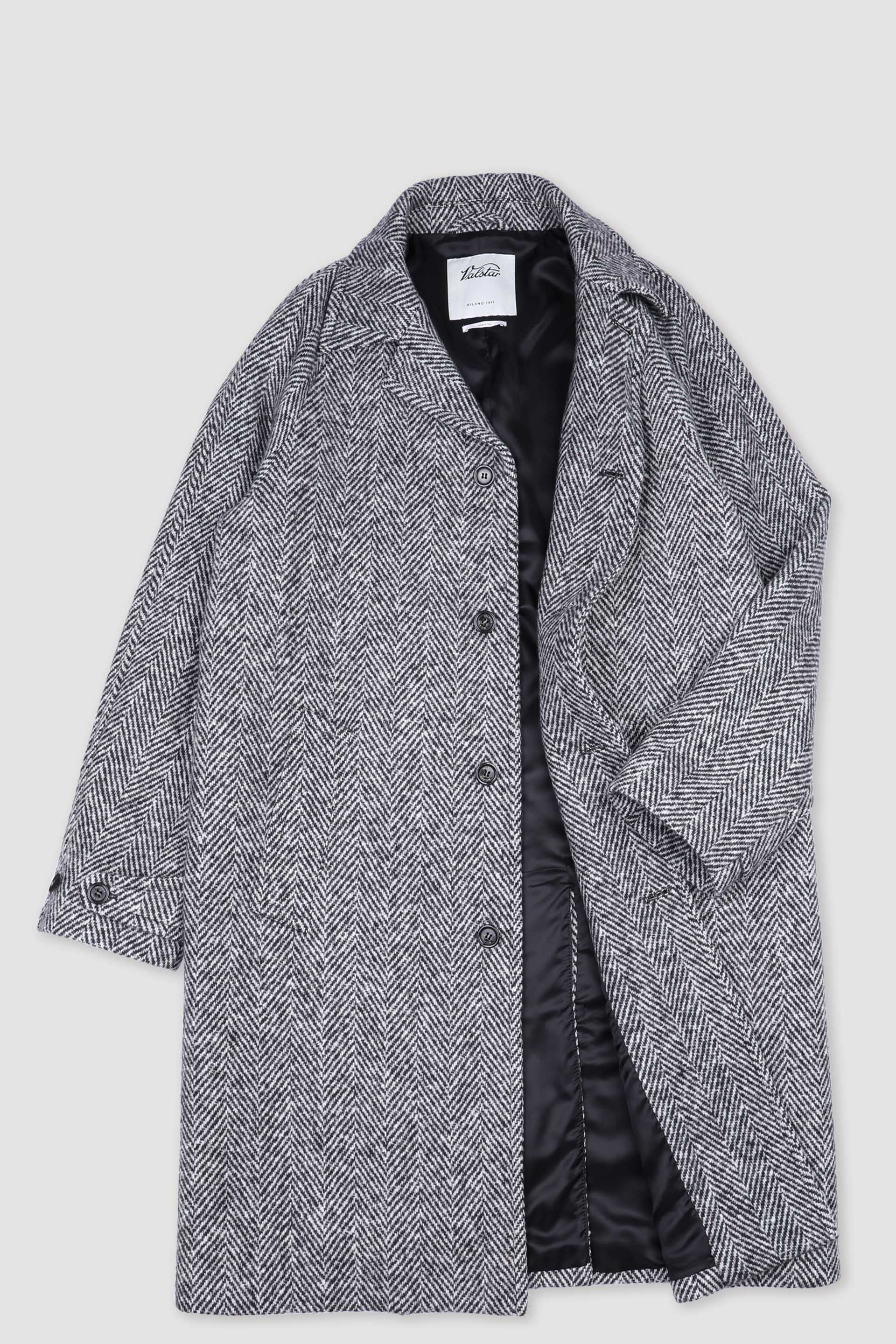 CAPPOTTO VITTORIO, FODERATO, SPINA DI PESCE PURA LANA VERGINE - Nero/bianco/grigio