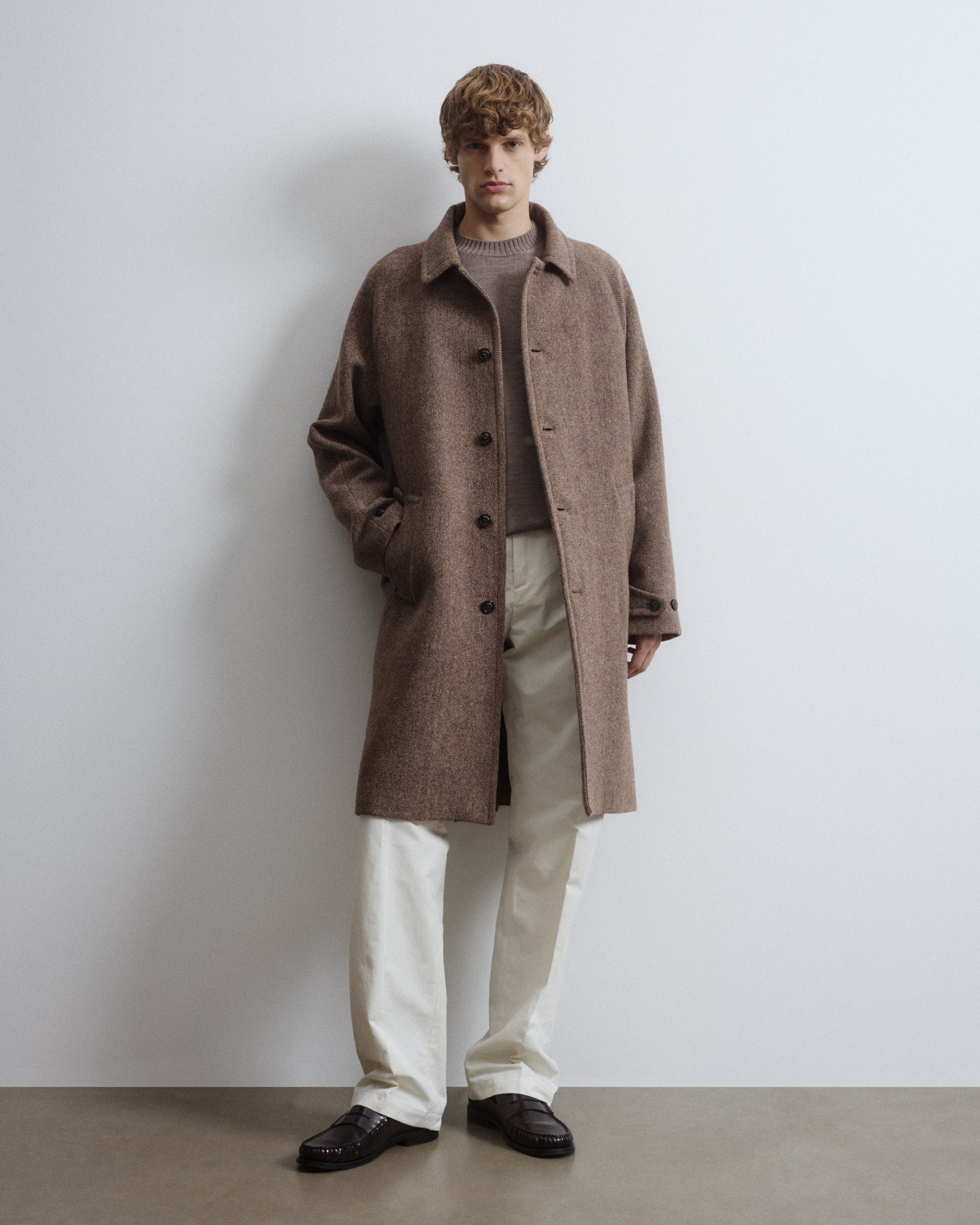 Cappotto Vittorio in pura lana vergine fantasia broken twill, foderato. Marrone - Tabacco/Nocciola