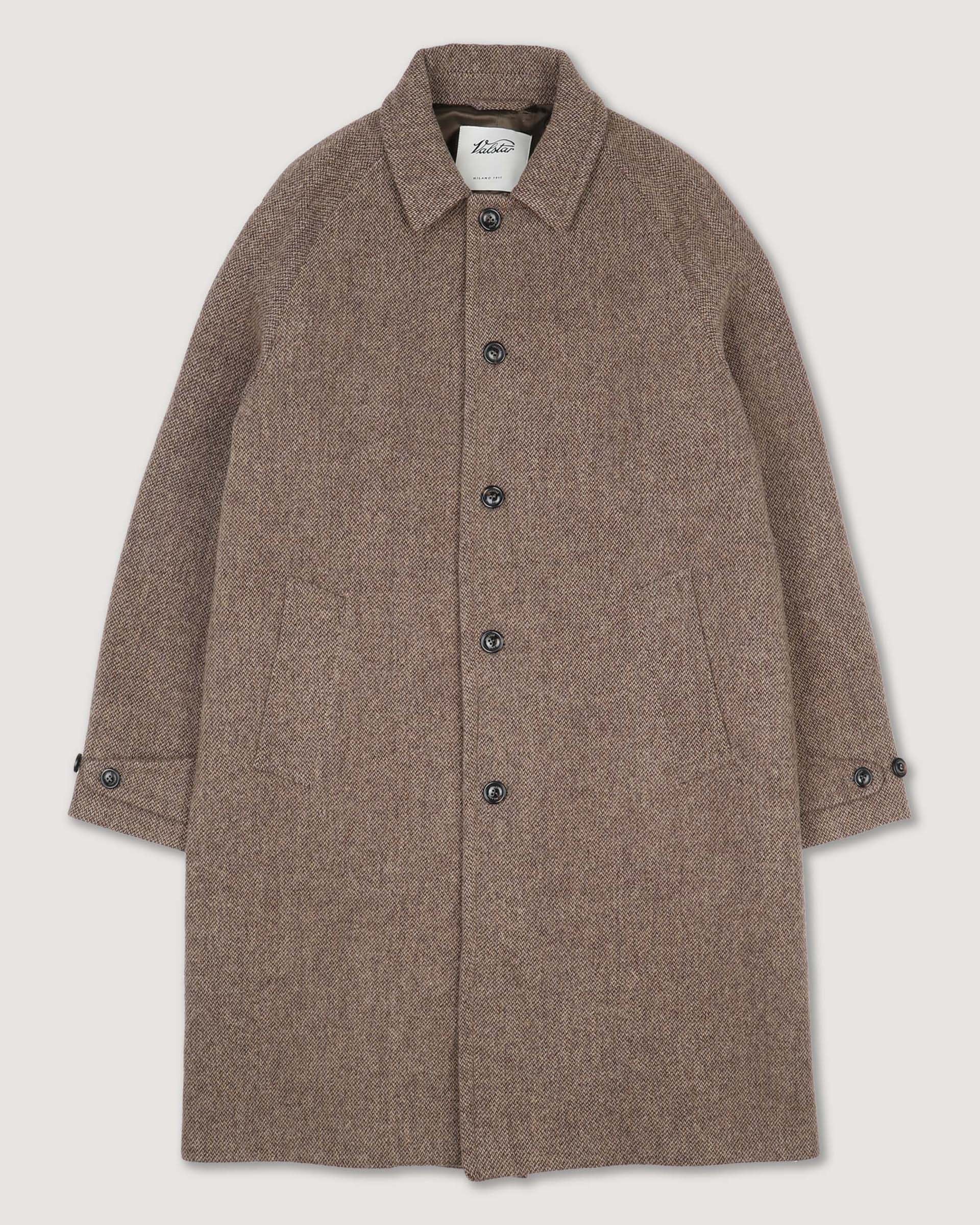 Vittorio lined overcoat in broken twill virgin wool fabric. Brown - Ta