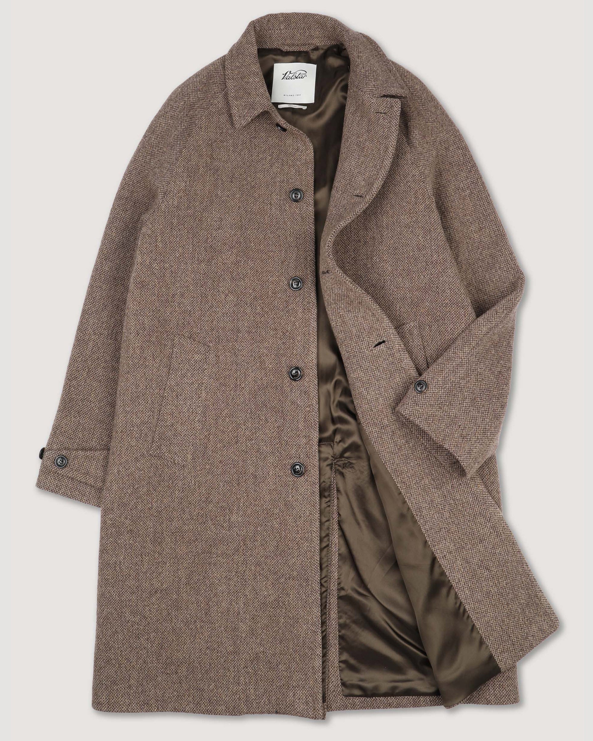 Vittorio lined overcoat in broken twill virgin wool fabric. Brown - Ta