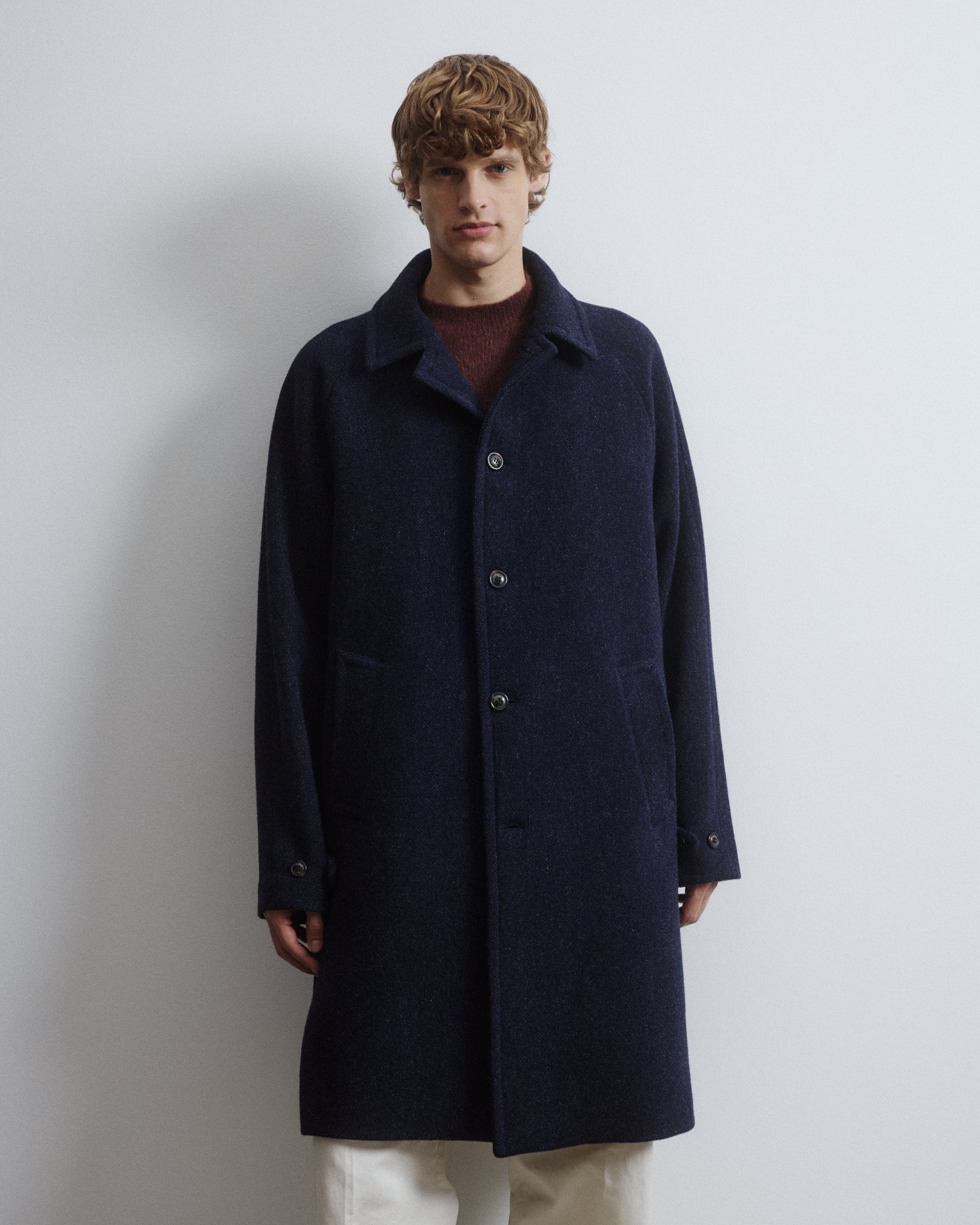 Cappotto Vittorio in pura lana vergine fantasia broken twill, foderato. Blu - Navy/Bluette