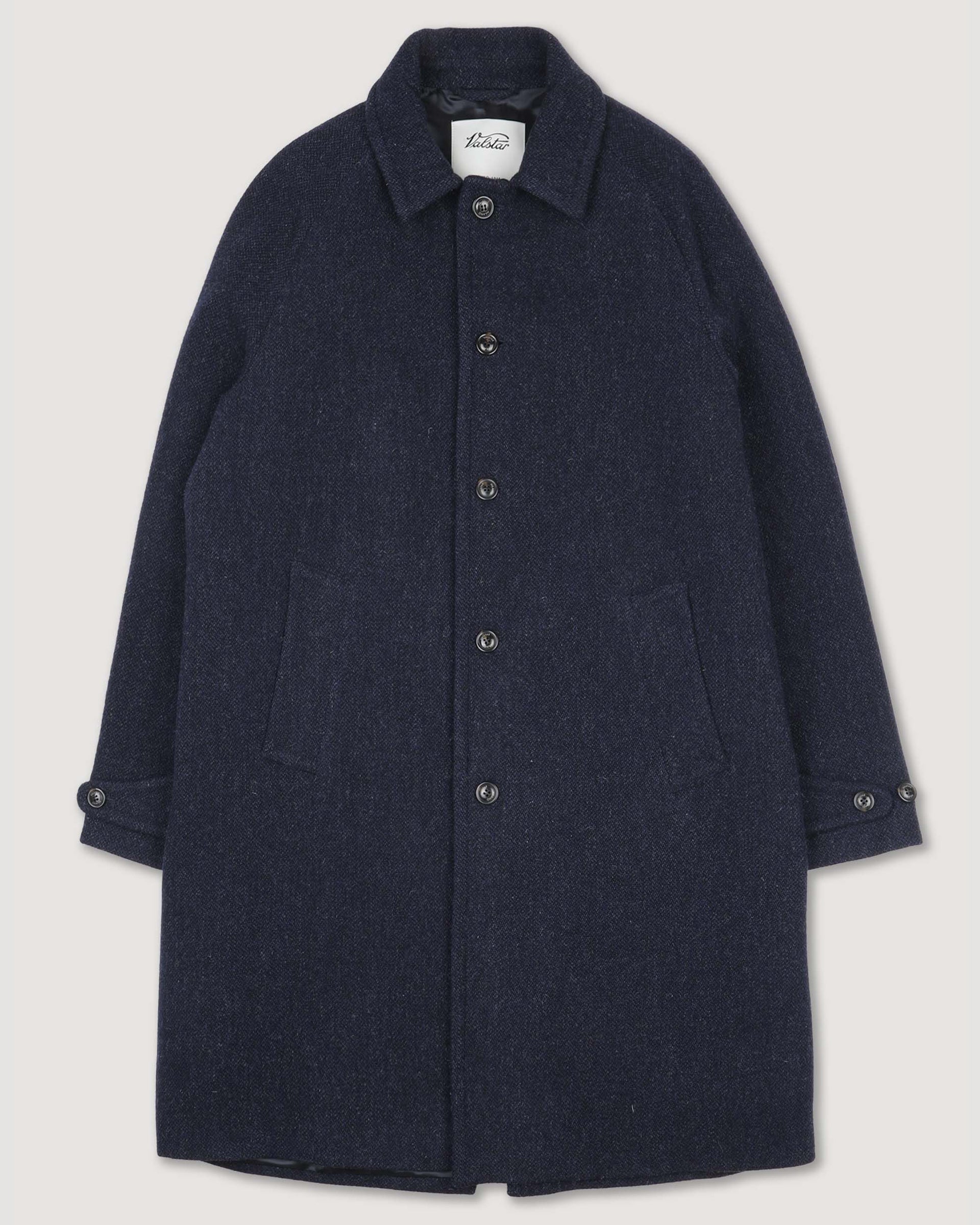 Vittorio lined overcoat in broken twill virgin wool fabric. Blue - Nav