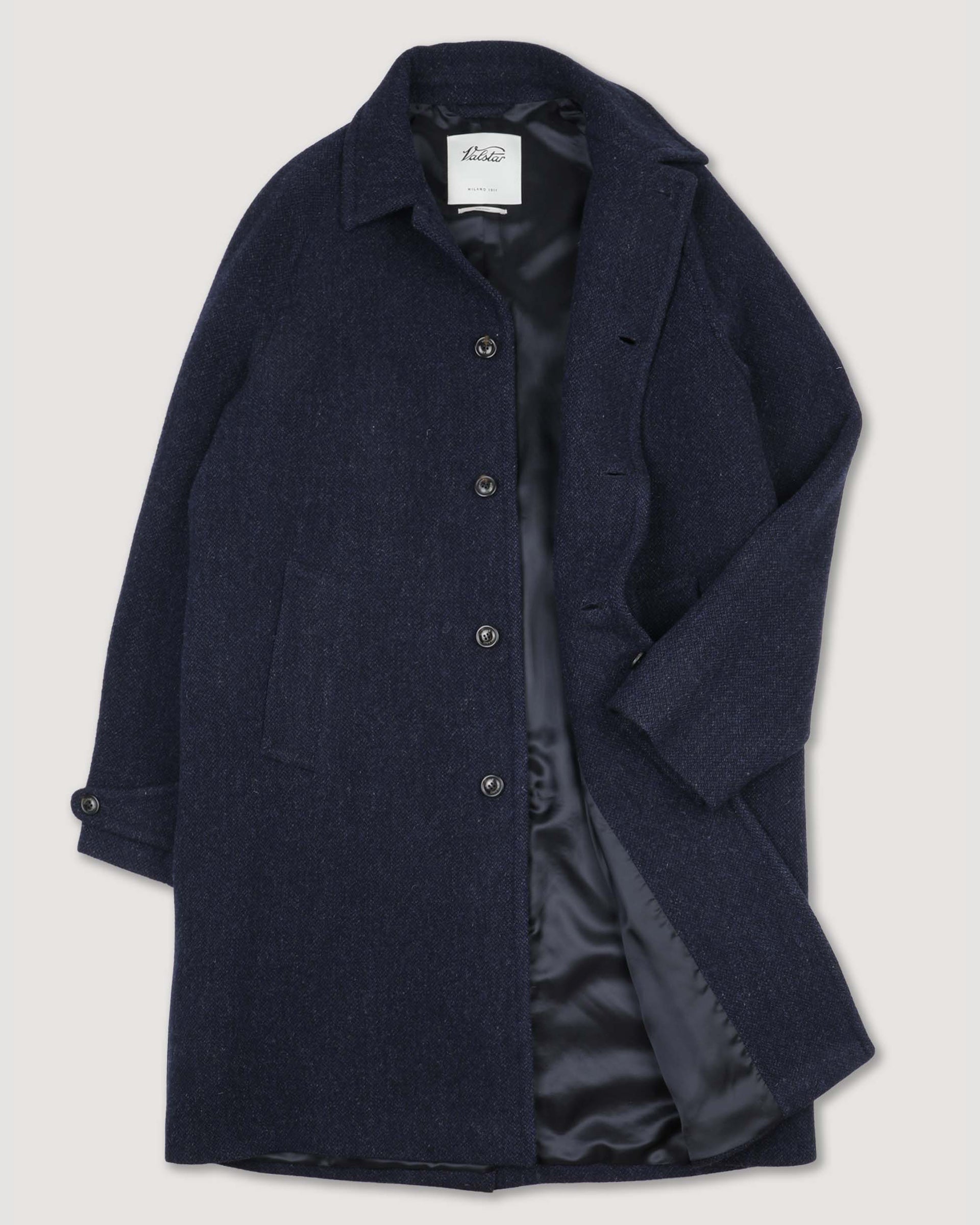 Vittorio lined overcoat in broken twill virgin wool fabric. Blue - Nav