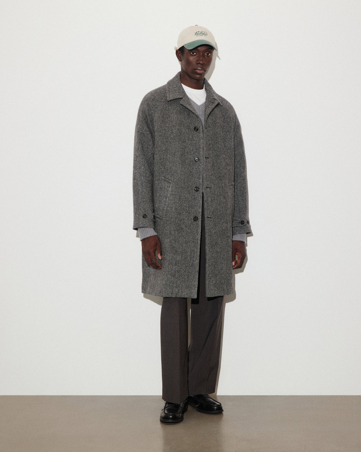 Cappotto Vittorio in pura lana vergine fantasia broken twill, foderato. Grigio - Nero/Grigio