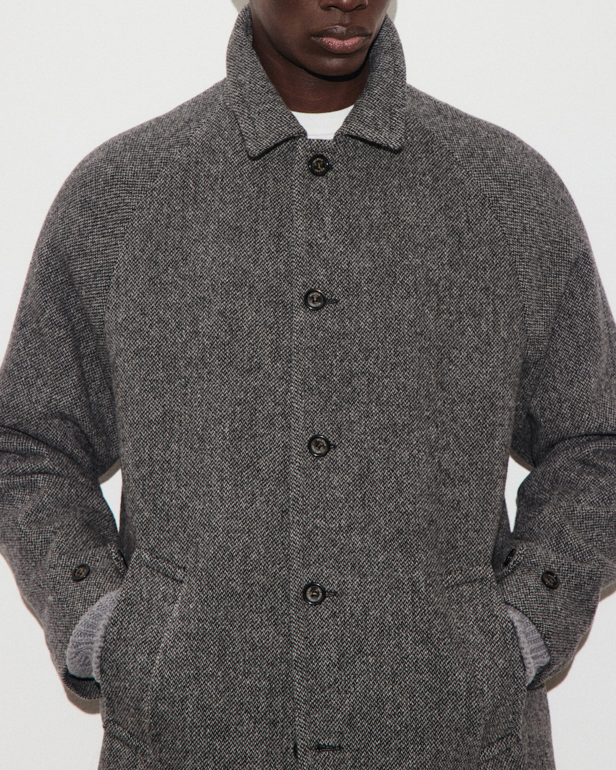 Cappotto Vittorio in pura lana vergine fantasia broken twill, foderato. Grigio - Nero/Grigio