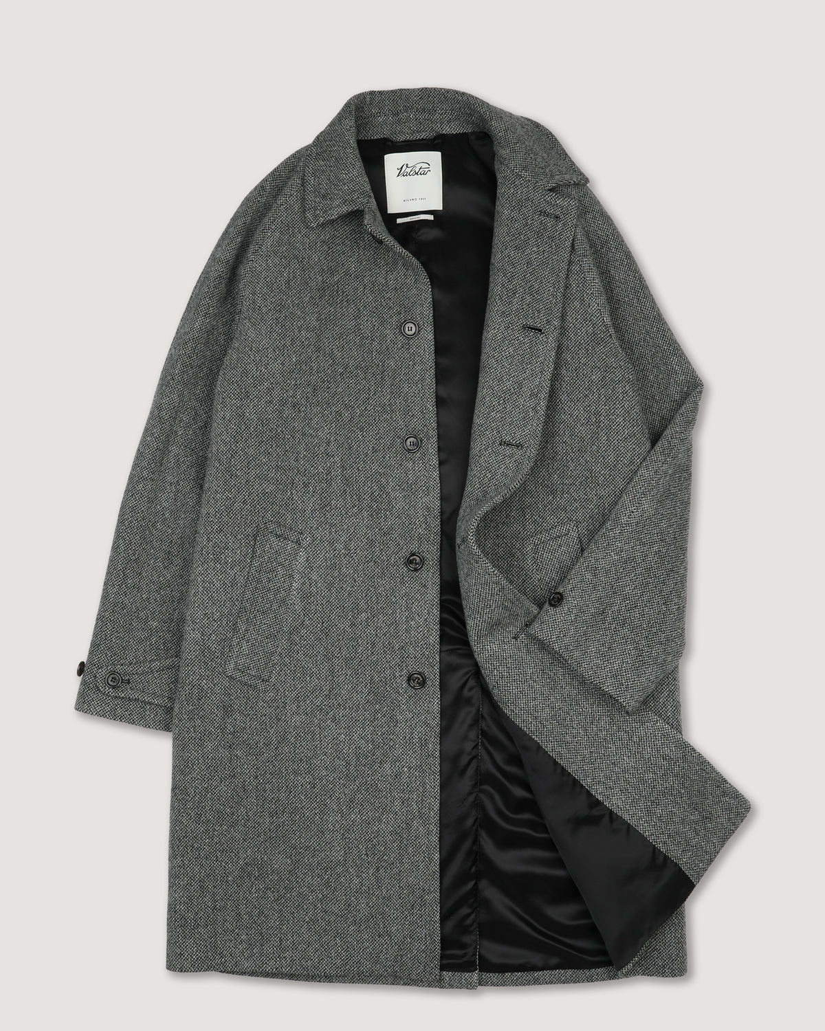 Cappotto Vittorio in pura lana vergine fantasia broken twill, foderato. Grigio - Nero/Grigio