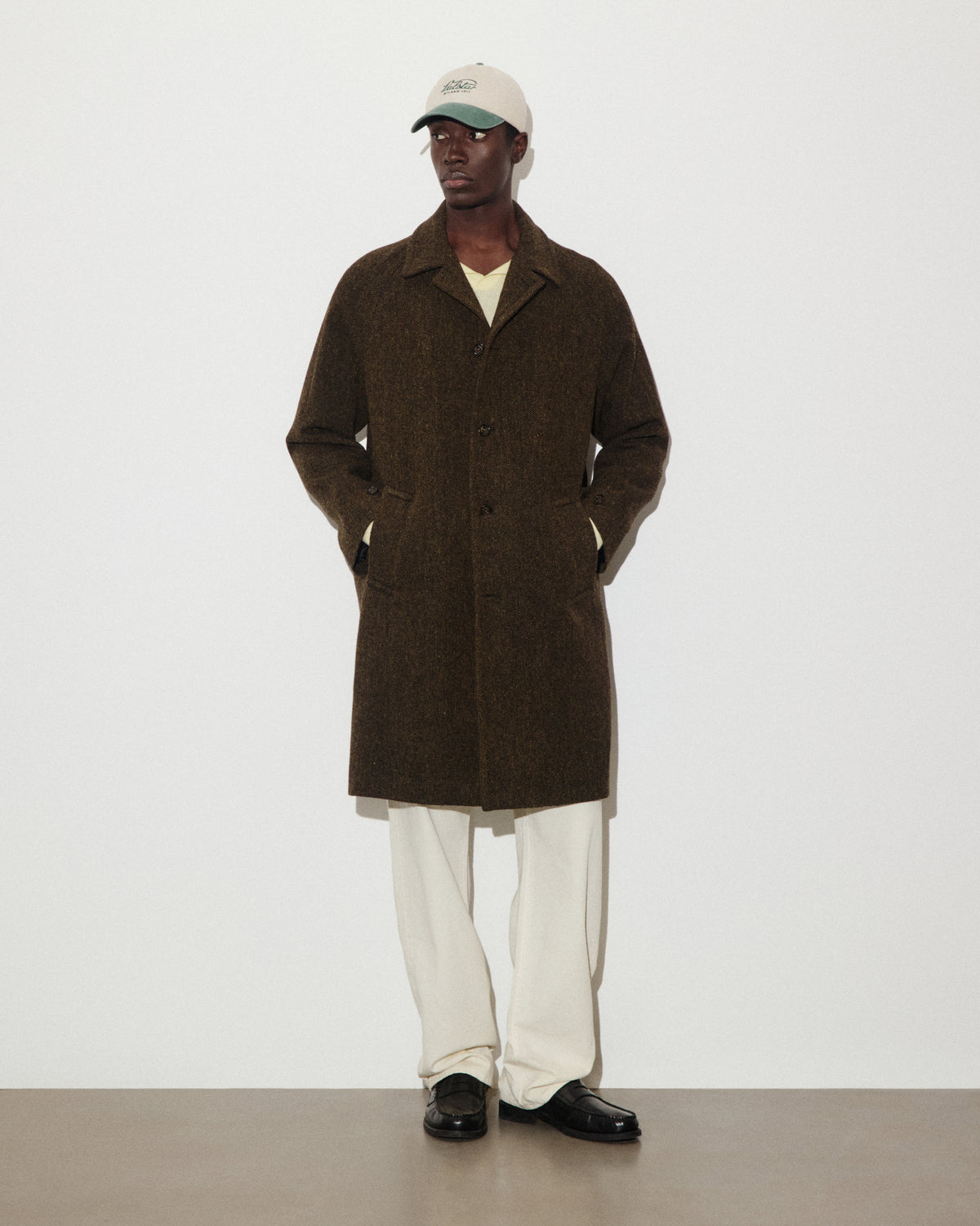 Cappotto Vittorio in pura lana vergine fantasia broken twill, foderato. Verde - Militare/Tabacco