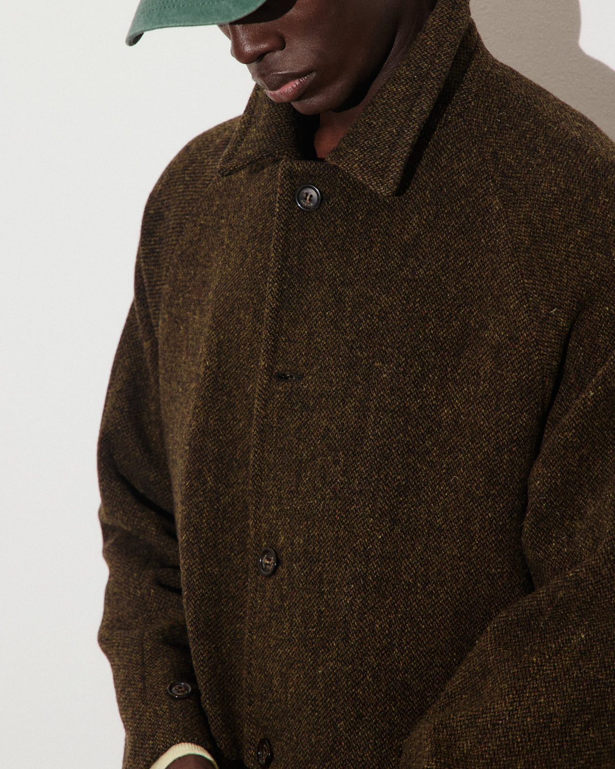 Cappotto Vittorio in pura lana vergine fantasia broken twill, foderato. Verde - Militare/Tabacco