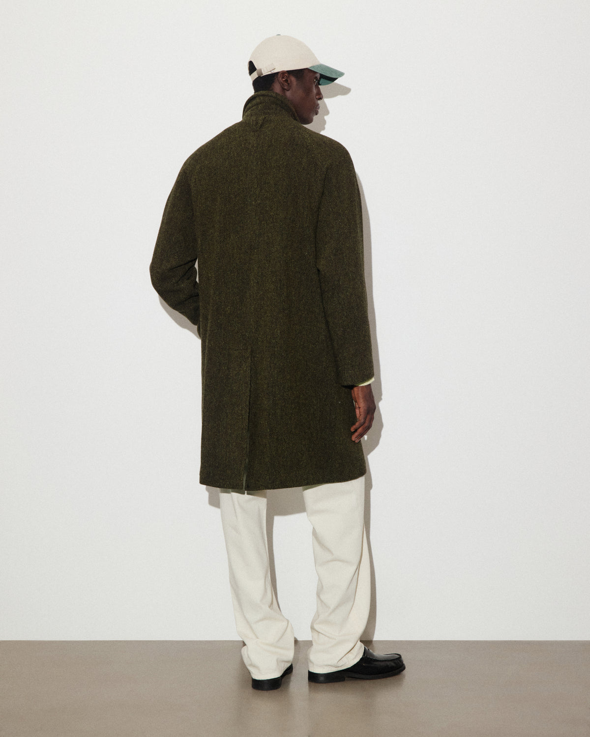 Cappotto Vittorio in pura lana vergine fantasia broken twill, foderato. Verde - Militare/Tabacco
