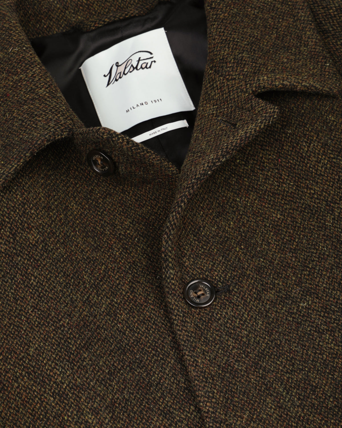 Cappotto Vittorio in pura lana vergine fantasia broken twill, foderato. Verde - Militare/Tabacco