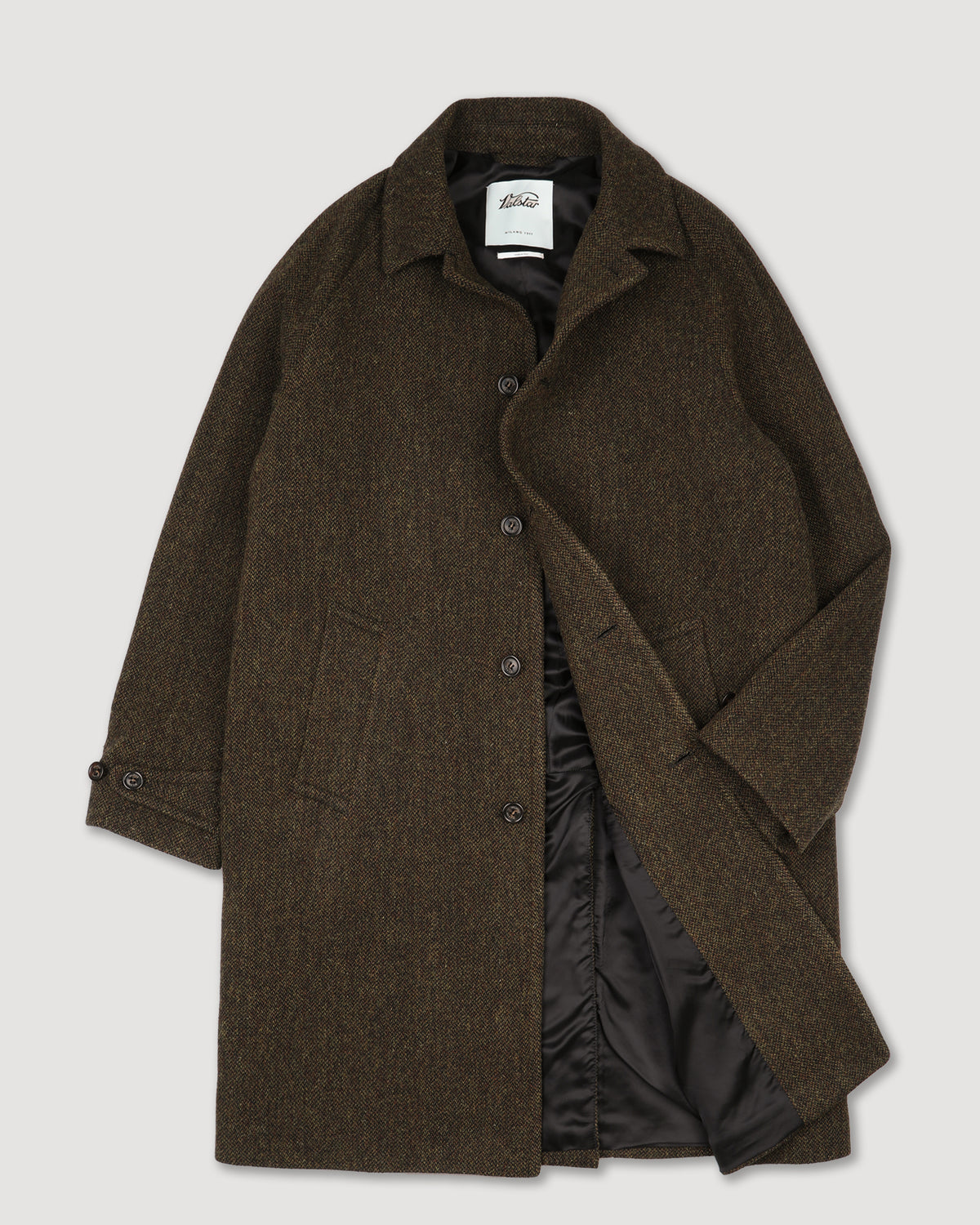 Cappotto Vittorio in pura lana vergine fantasia broken twill, foderato. Verde - Militare/Tabacco