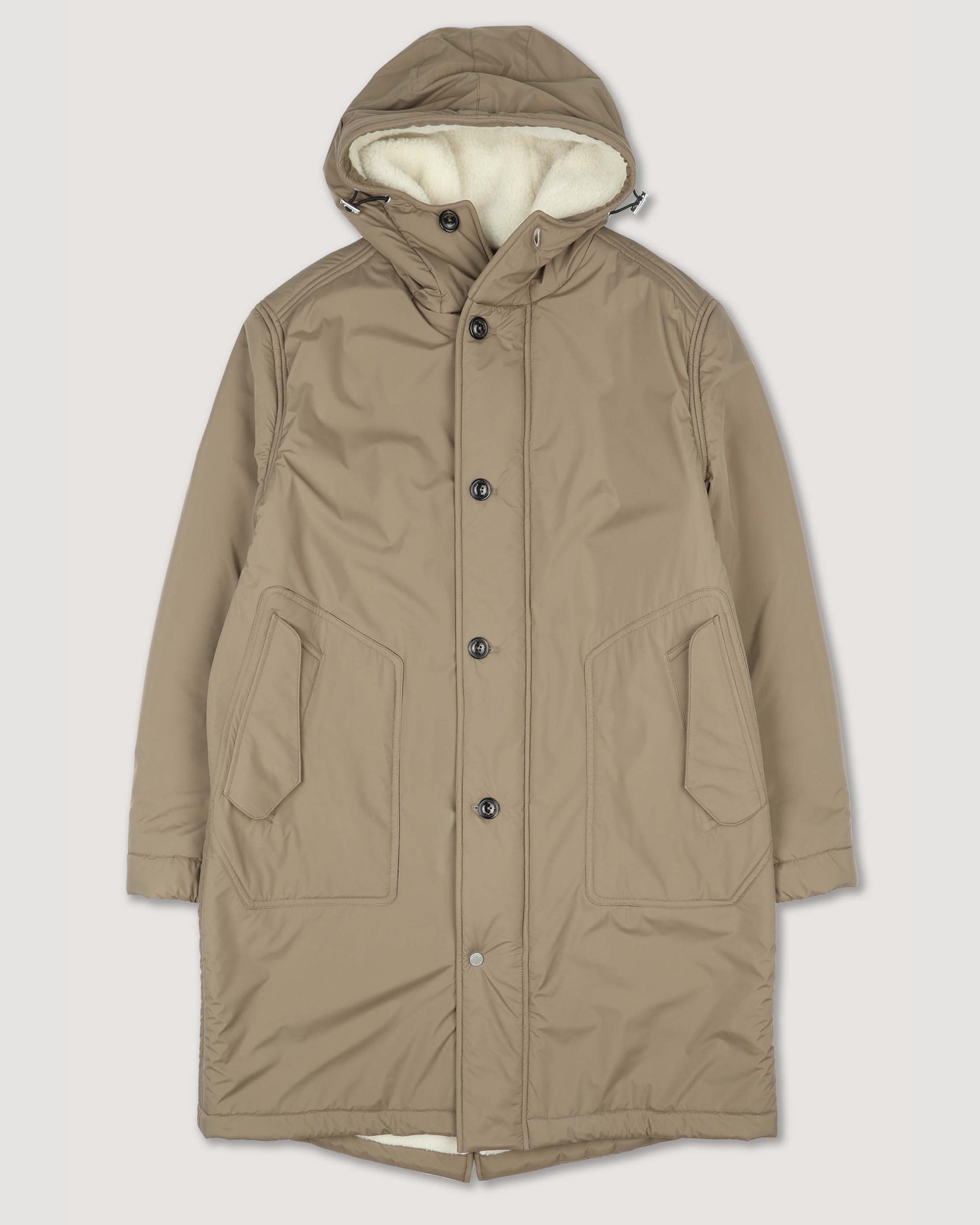 Parka Norge in microfibra waterproof e foderato in pelliccetta di lana/cotone. Beige - Avana