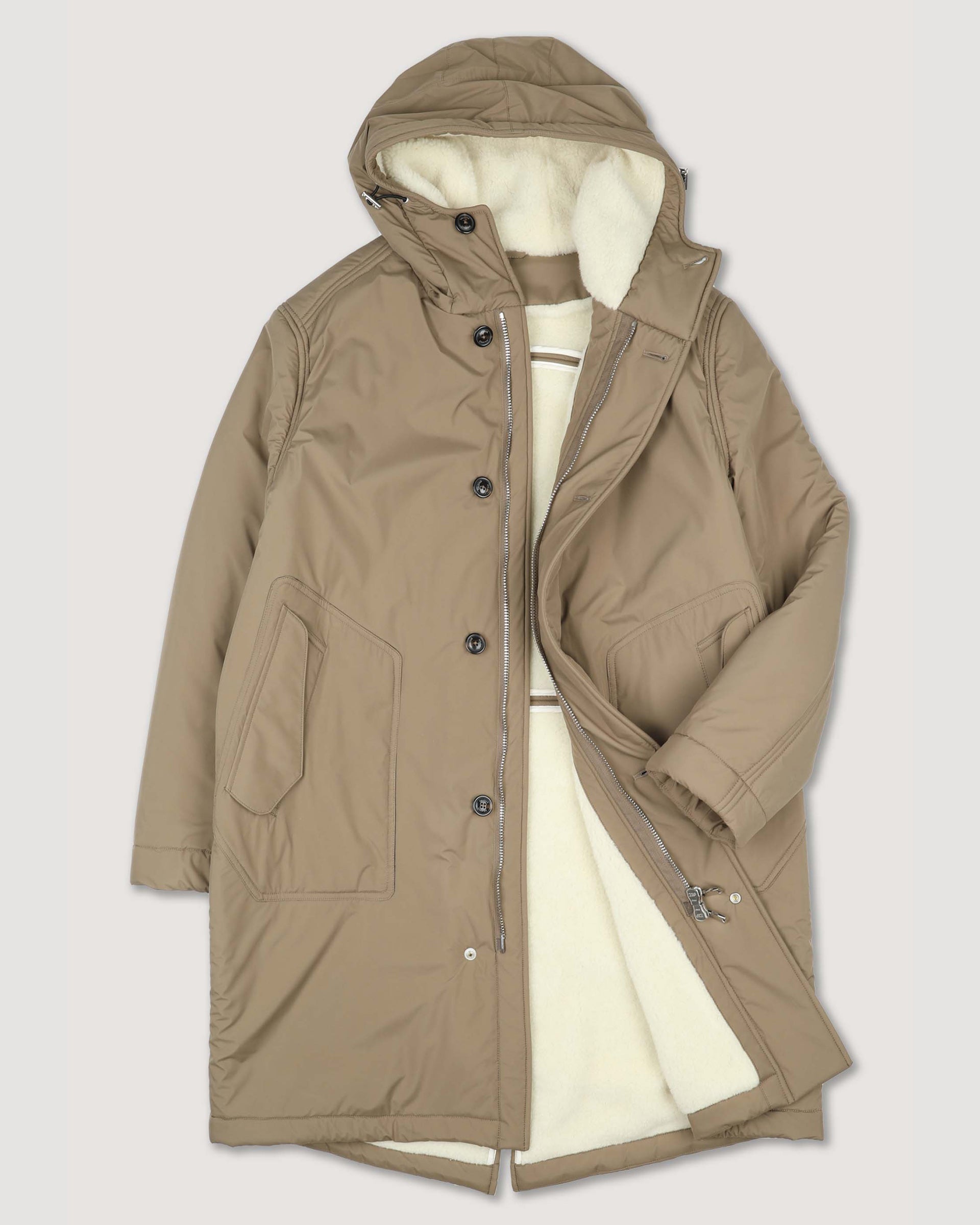 Parka Norge in microfibra waterproof e foderato in pelliccetta di lana/cotone. Beige - Avana