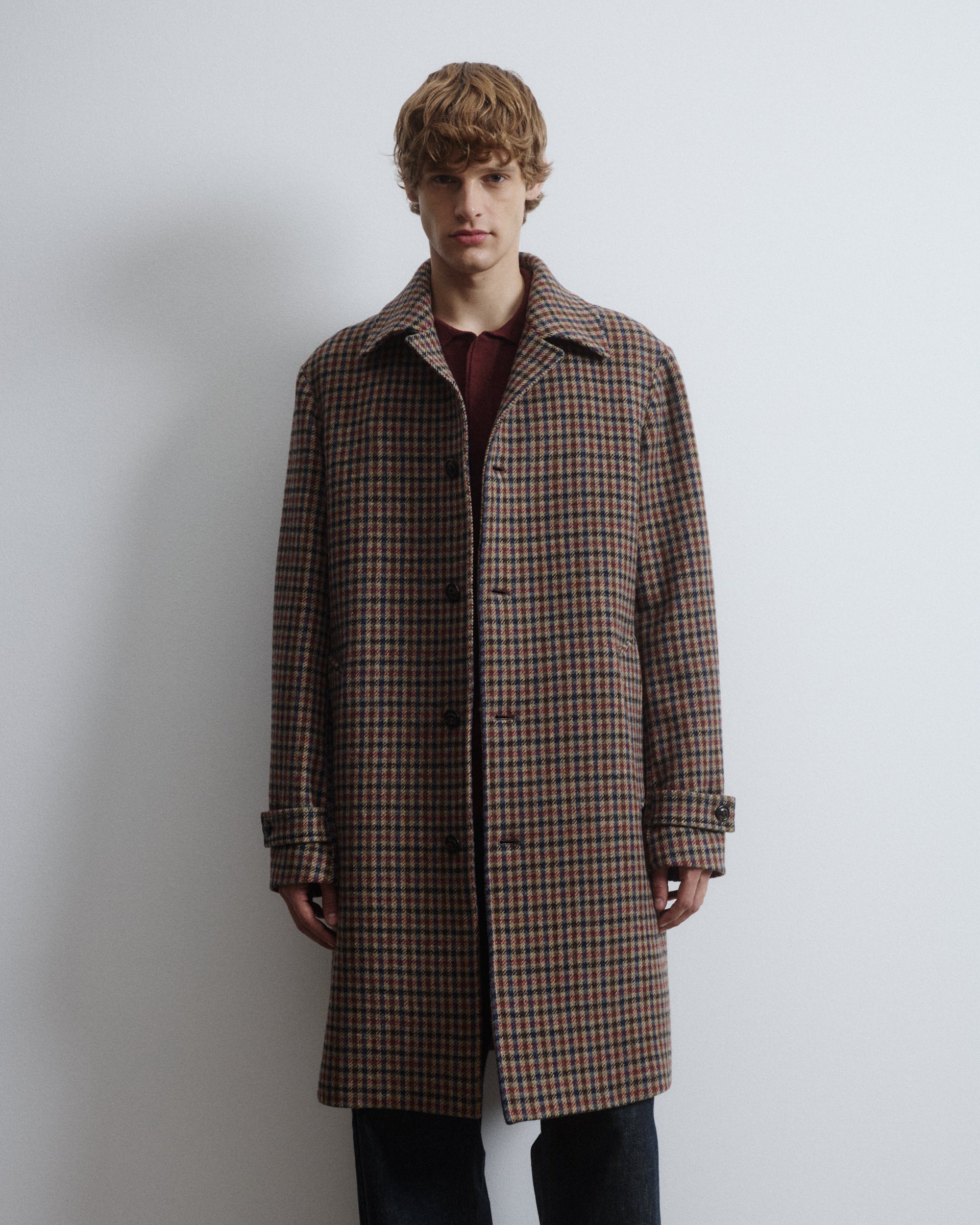 Marcello coat in check virgin wool fabric, lined - Cammello/Bluette/Ma