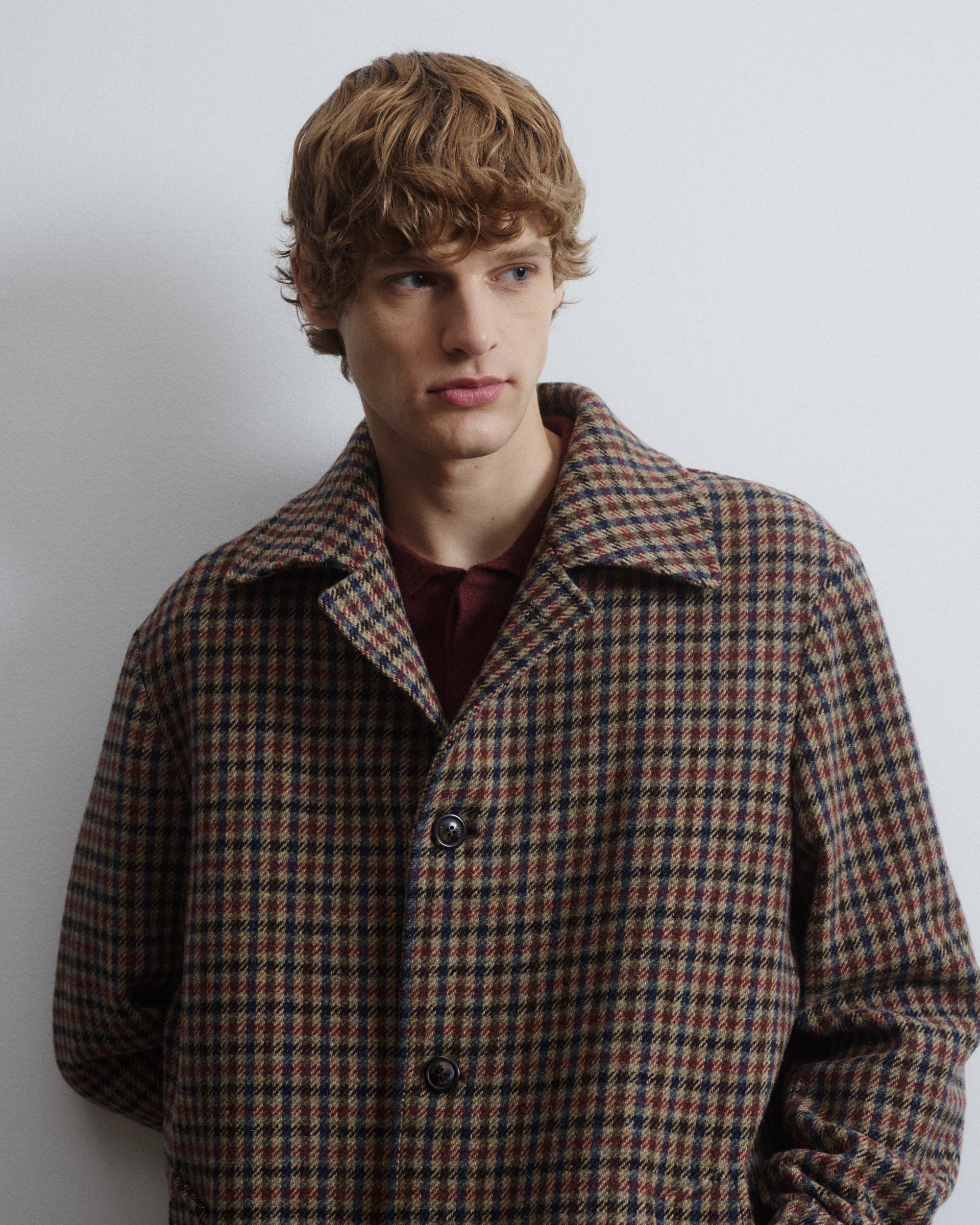 Marcello coat in check virgin wool fabric, lined - Cammello/Bluette/Ma