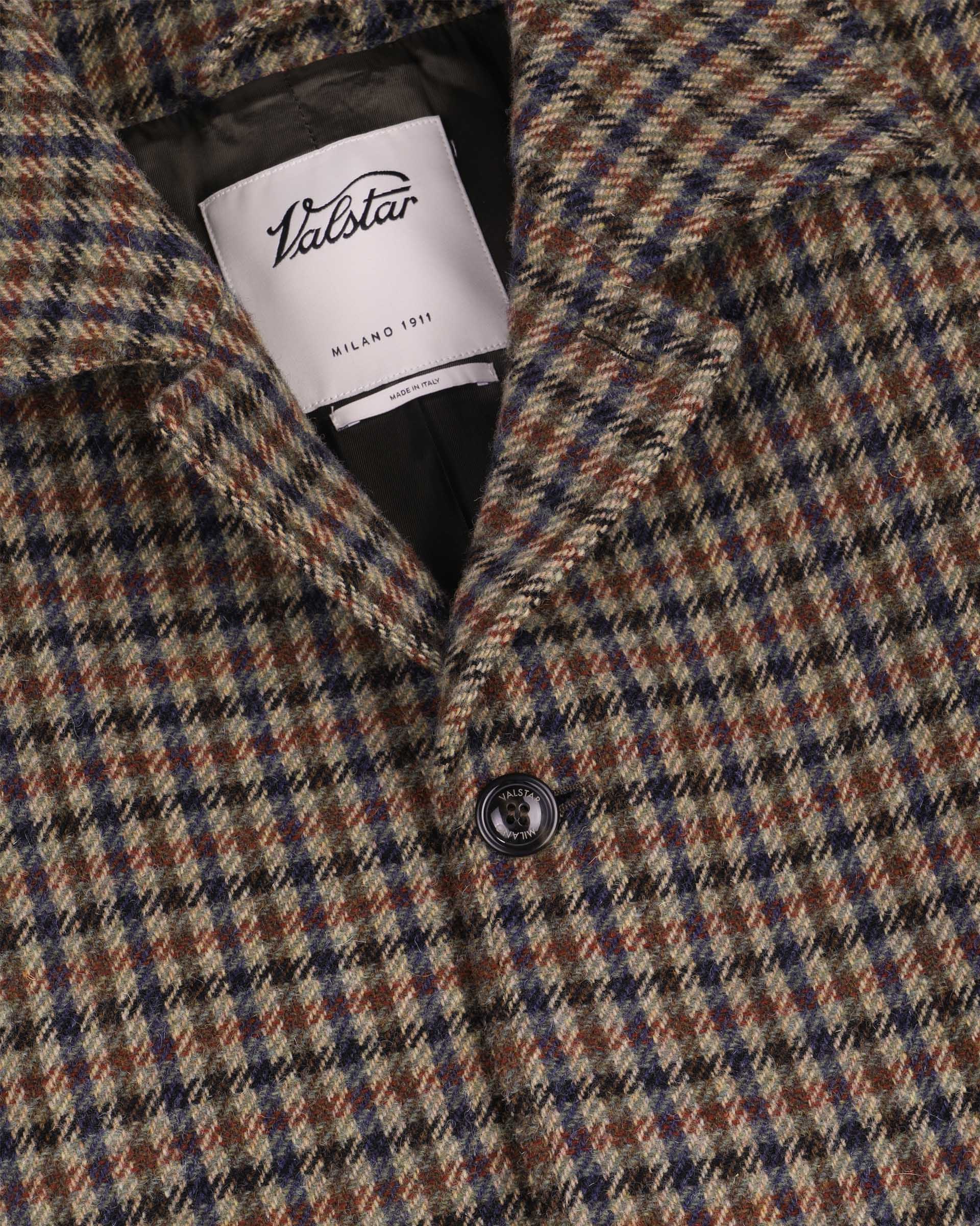 Marcello coat in check virgin wool fabric, lined - Cammello/Bluette/Ma