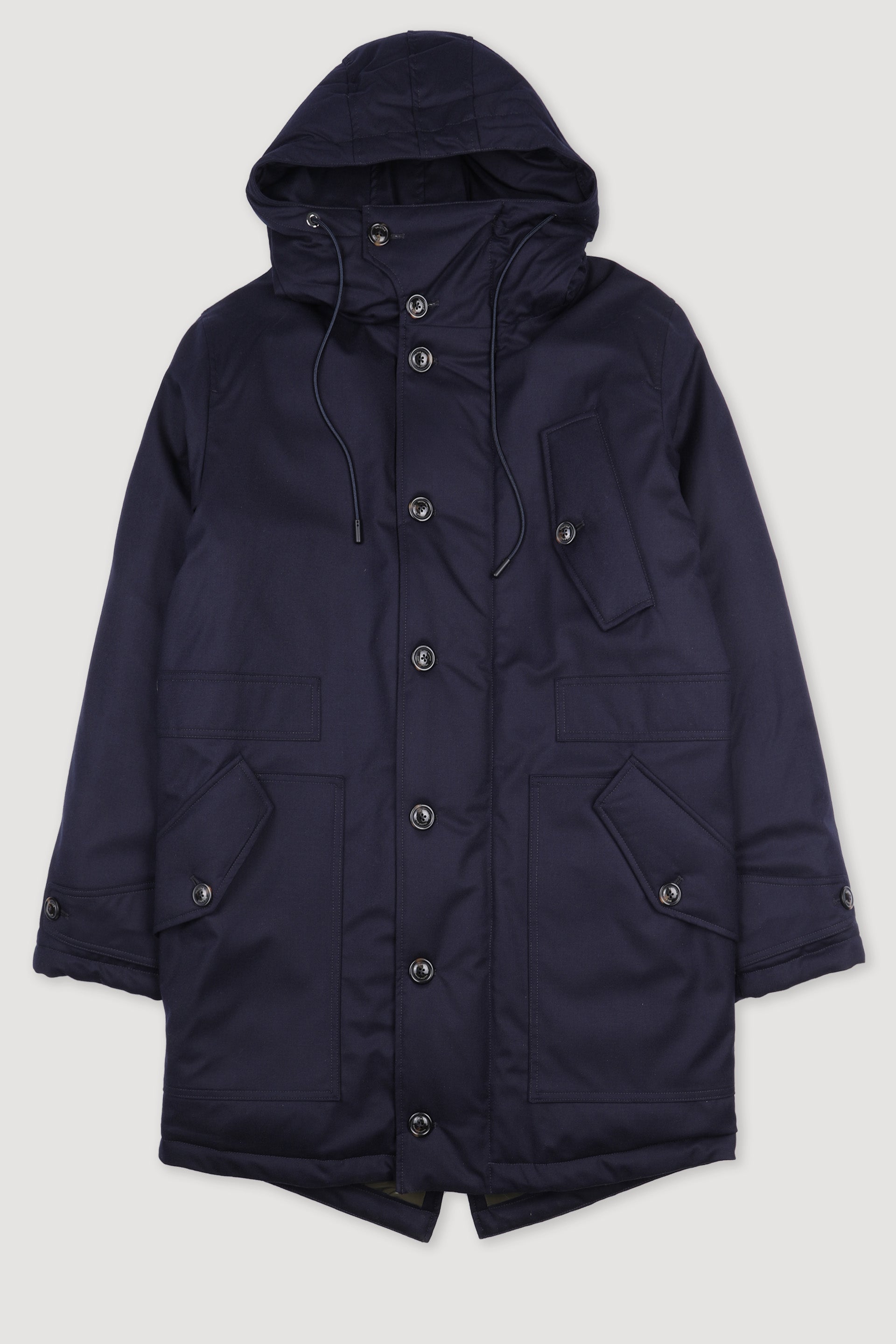 PARKA IMBOTTITO IN PIUMA, FLANELLA DI LANA VERGINE 2 LAYER - Navy blue