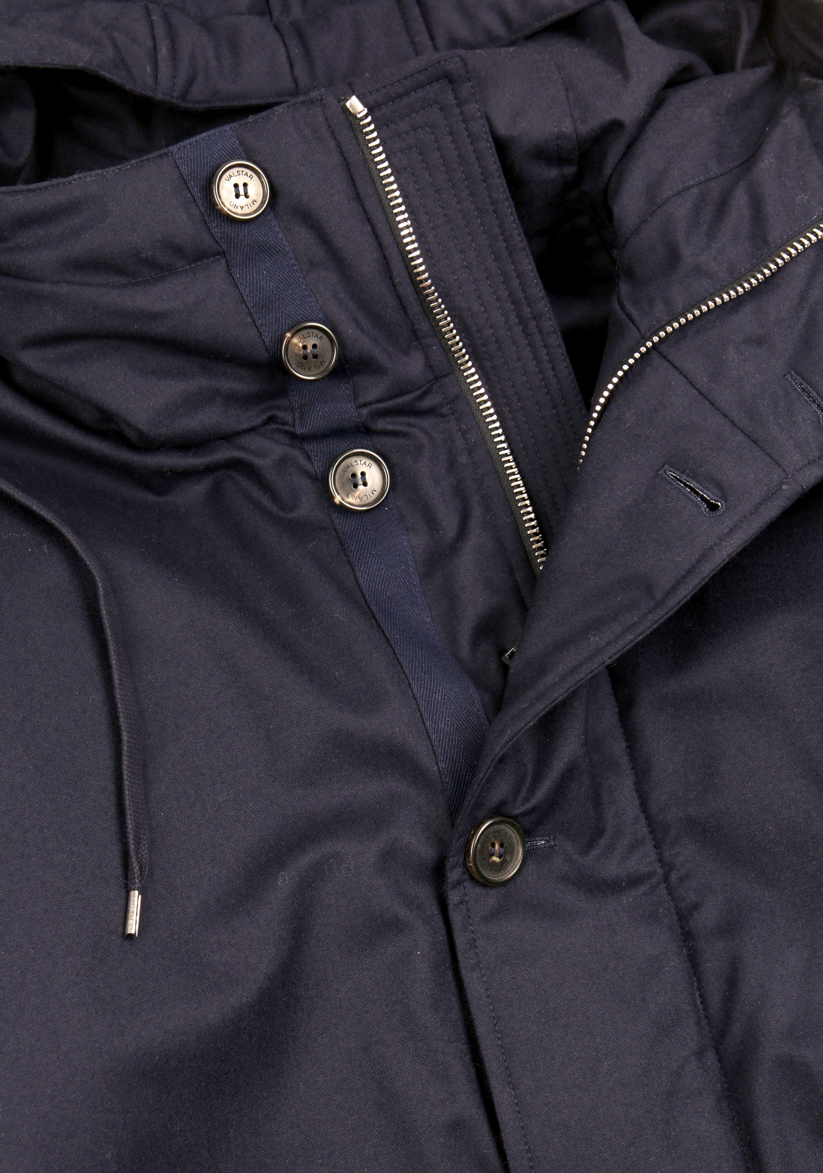 Technical parka jacket in virgin wool flannel. Blue - Navy