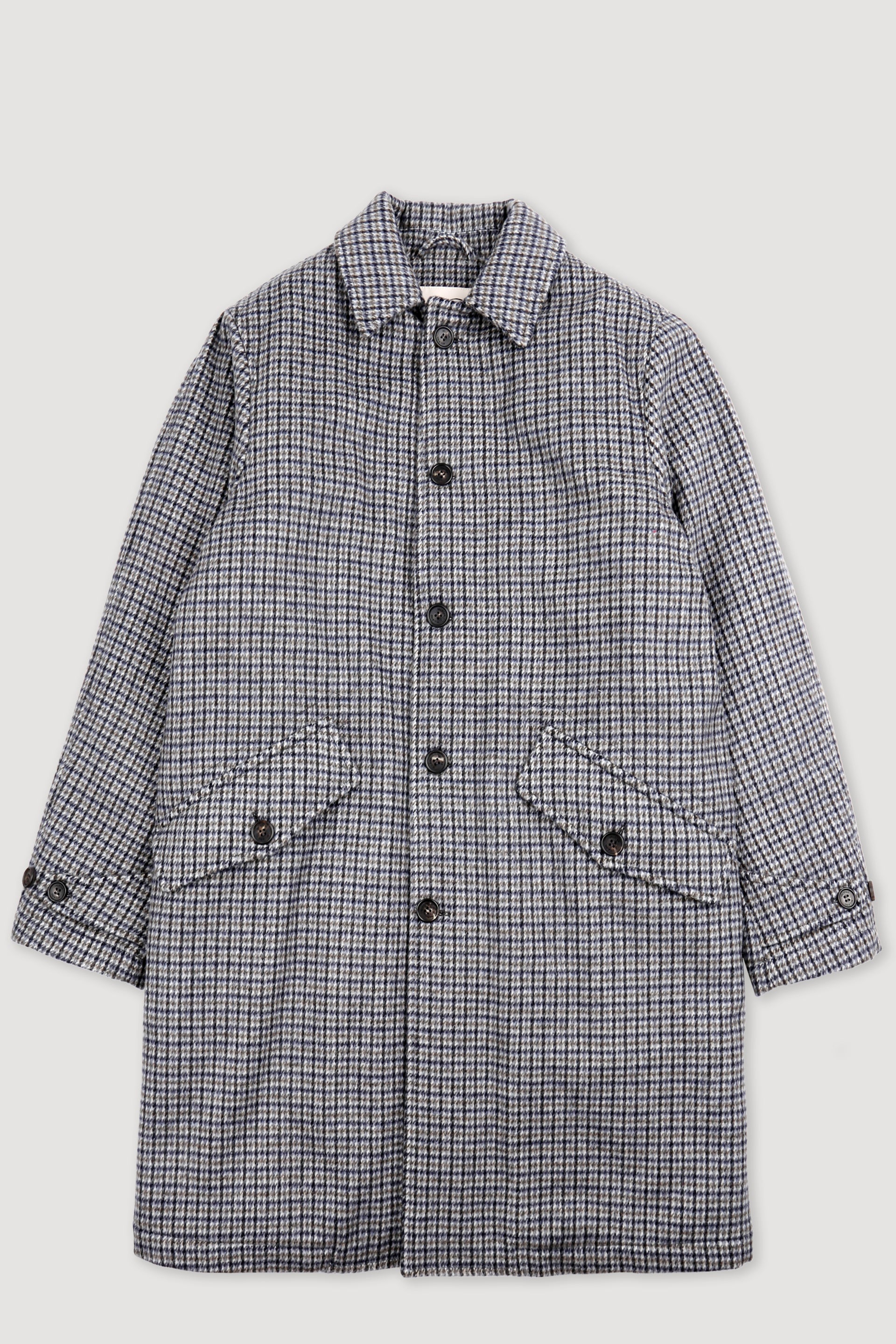 Cappotto in pura lana vergine fantasia Pied de Poule, imbottito. - Latte|Grigio|Nero