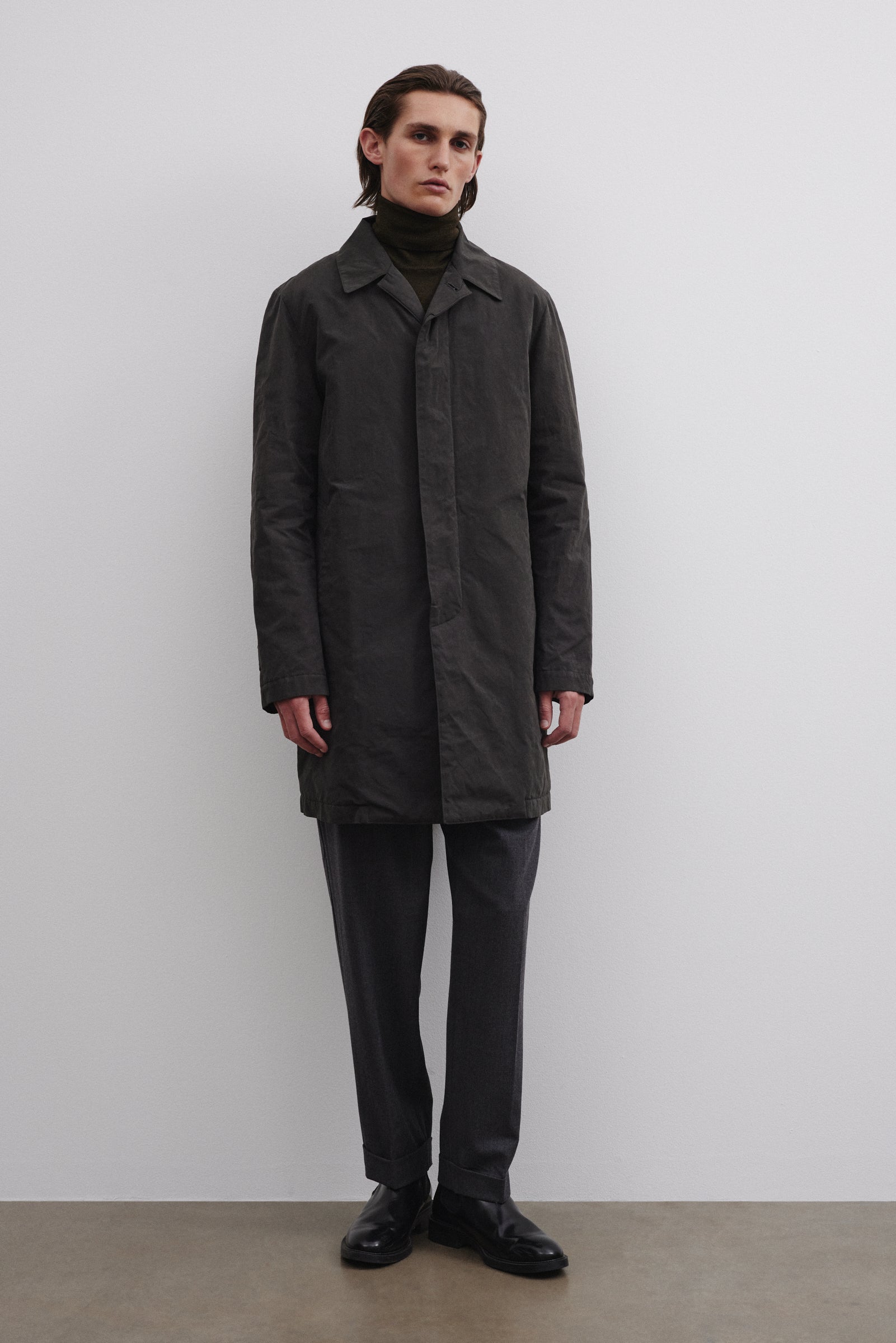 TRENCH COAT MILANO, TESSUTO MISTO COTONE CERATO WR, IMBOTTITO - Fumo di londra