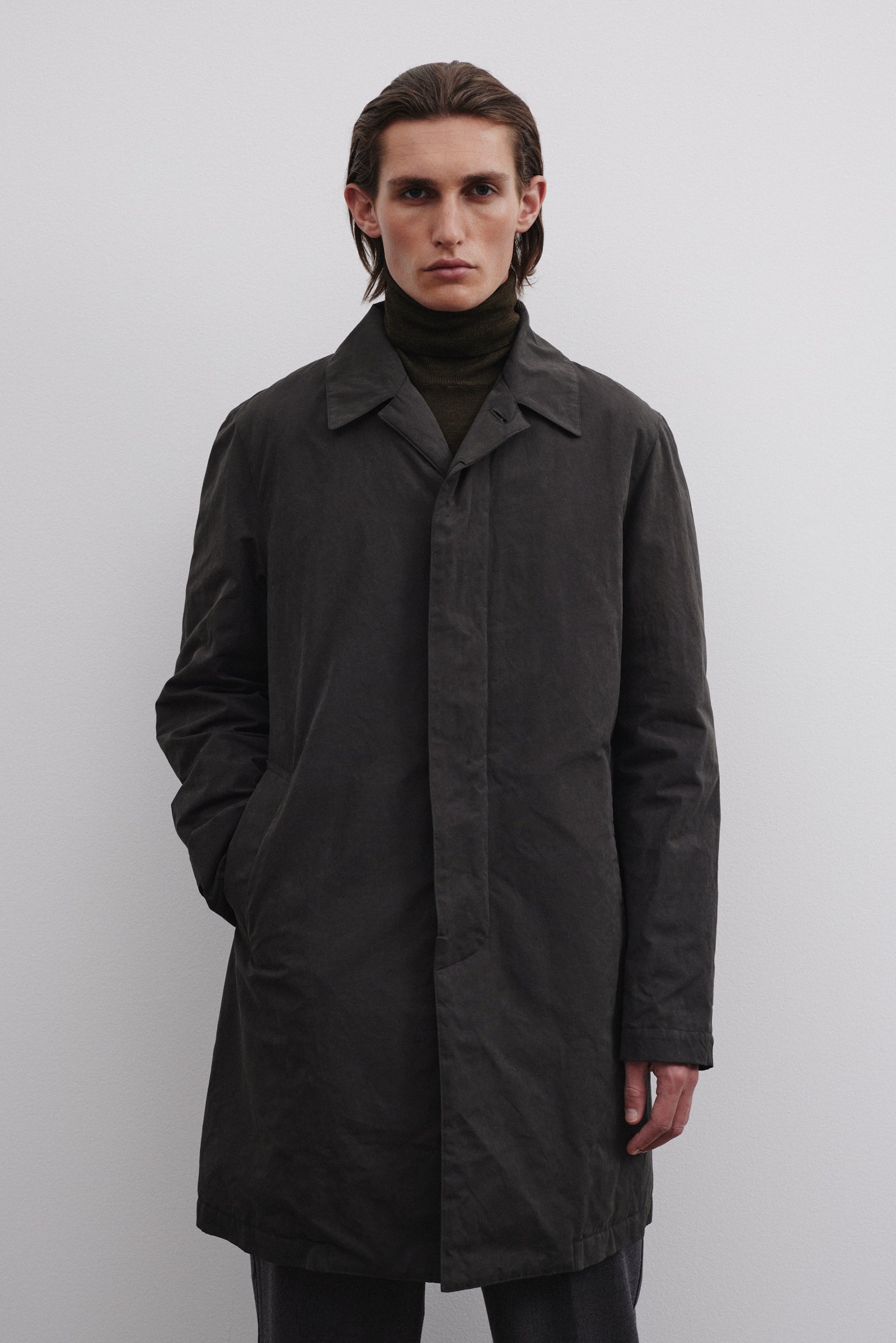 TRENCH COAT MILANO, TESSUTO MISTO COTONE CERATO WR, IMBOTTITO - Fumo di londra