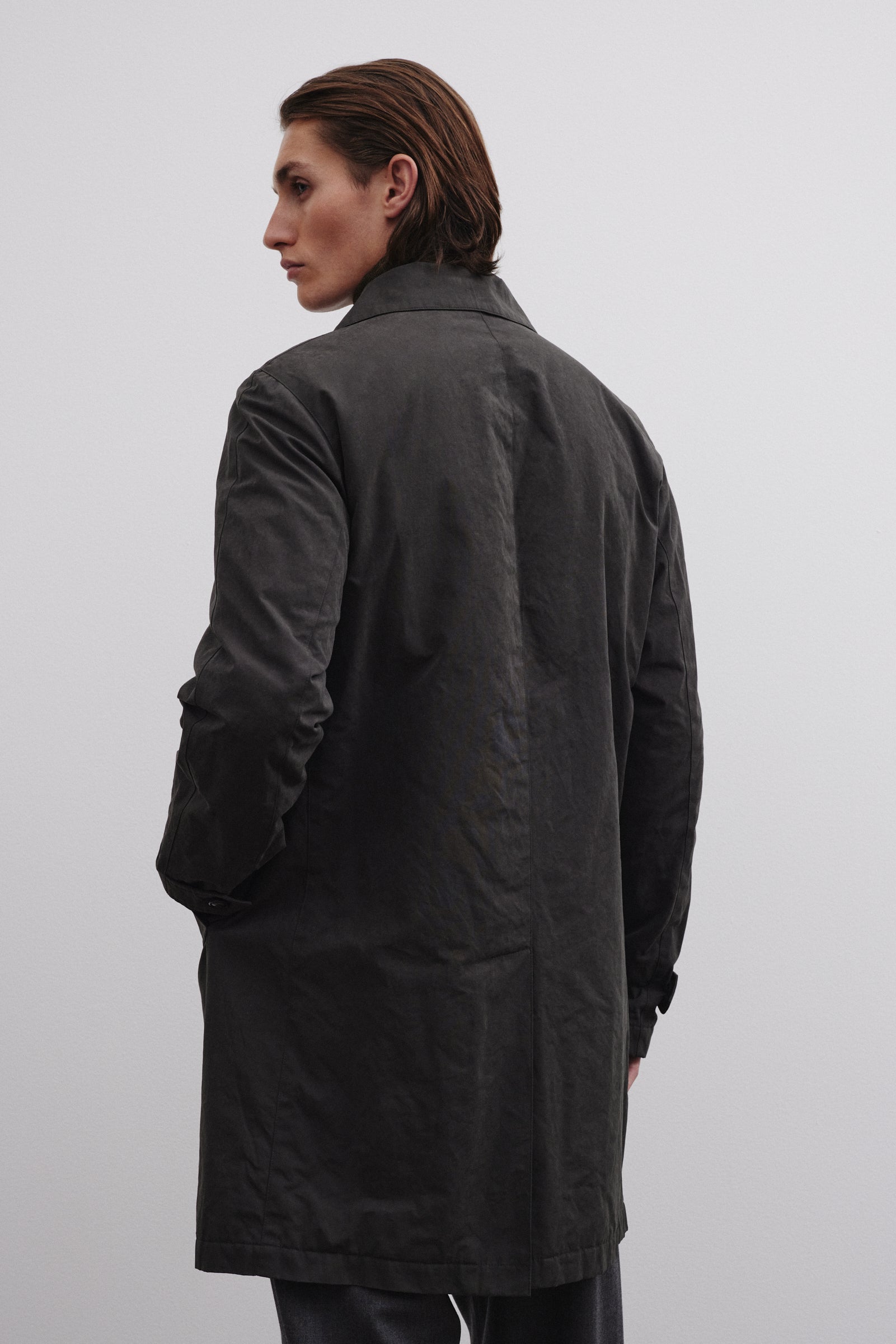TRENCH COAT MILANO, TESSUTO MISTO COTONE CERATO WR, IMBOTTITO - Fumo di londra