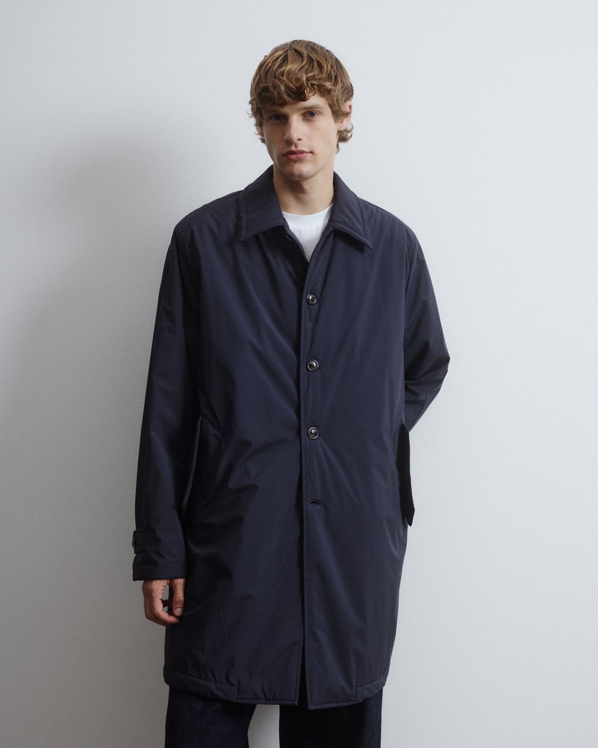 UOMO-OVERCOAT IN TESSUTO MICROFIBRA WATER-PROOF TRASPIRANTE ,IMBOTTITO, FODERA TRAPUNTATA - Navy