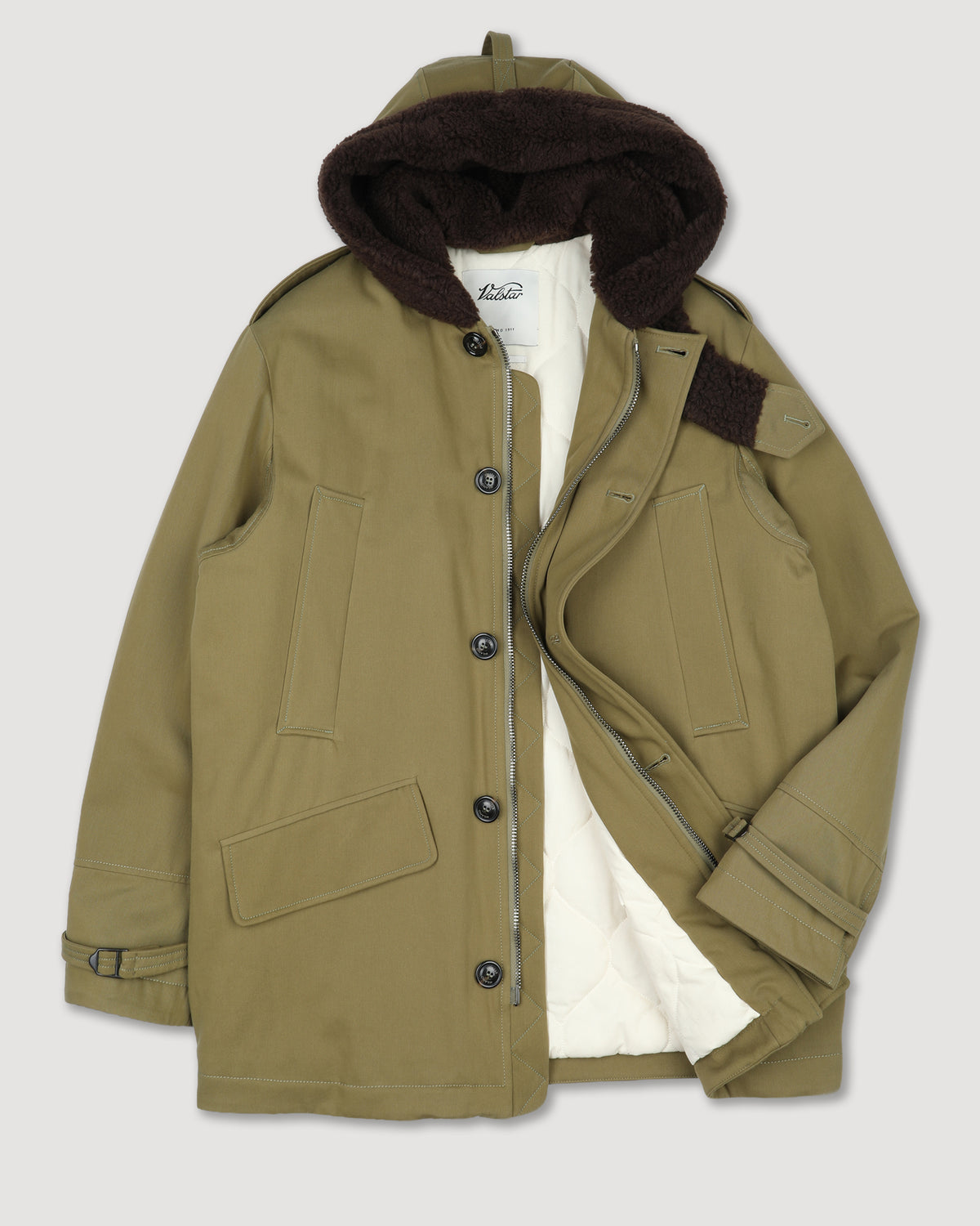 Parka Livingstone in cotone organico water repellent con interno cappuccio in pelliccetta di misto lana. Verde - Cardamomo